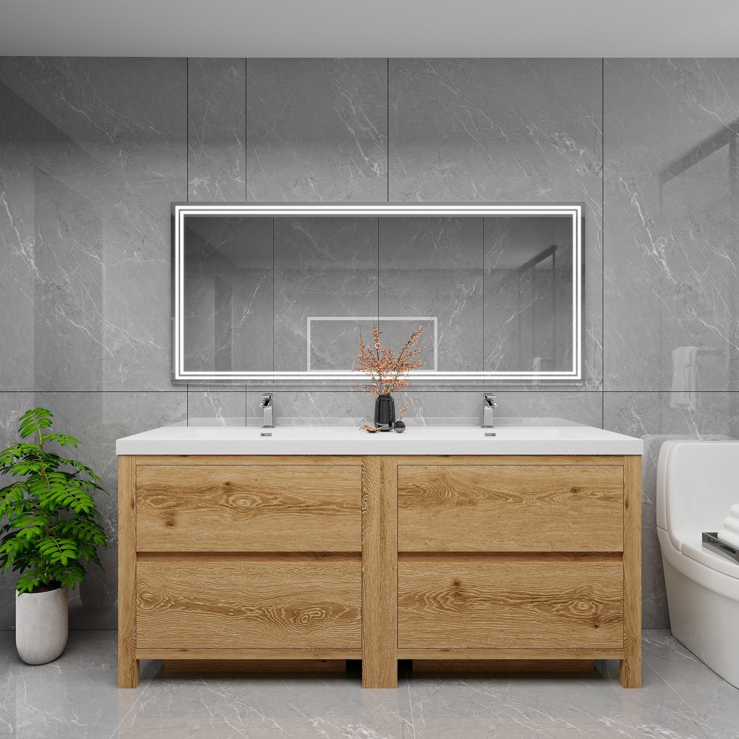 Louis 72" Solid Wood Freestanding Bathroom Vanity with Double Sink in Yellow Oak | Better Vanity Solid Wood Floating Vanities