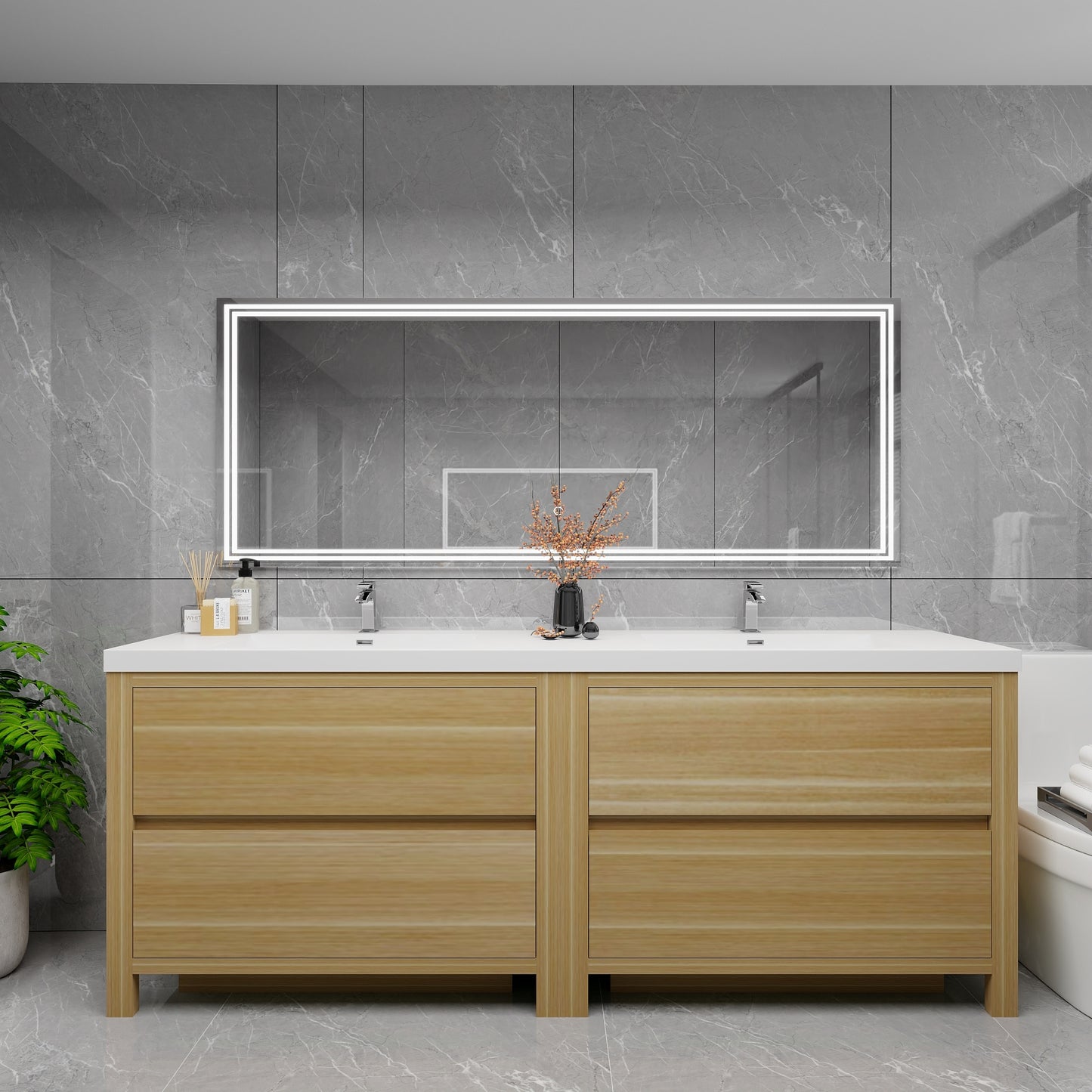 Louis 84" Solid Wood Freestanding Bathroom Vanity with Double Sink in Light Oak | Better Vanity Solid Wood Floating Vanities