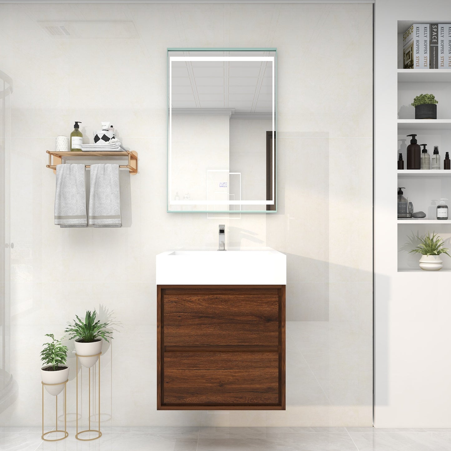 Saggia 24" Wall-Mounted Floating Bathroom Vanity with Reinforced Acrylic Sink in Rosewood | Better Vanity Modern Luxury Bathroom Vanities