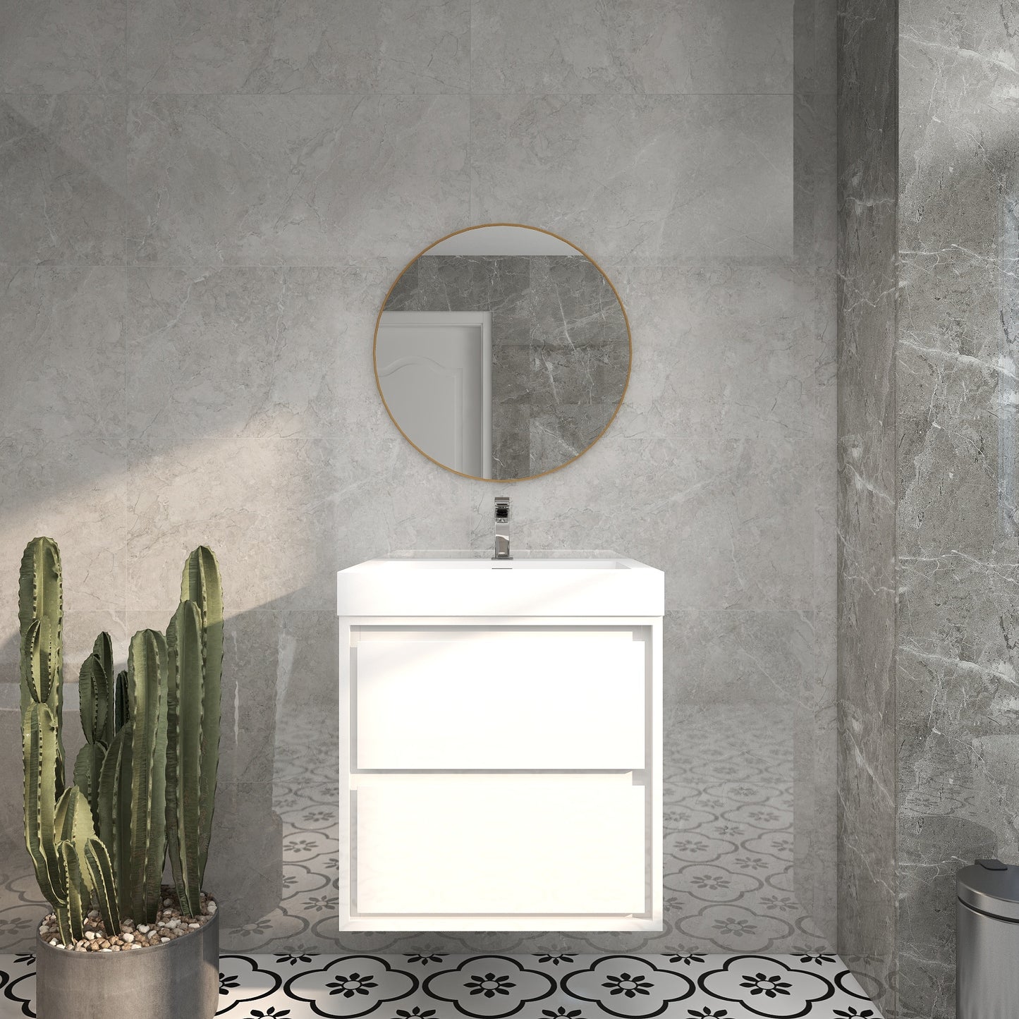 Saggia 24" Wall-Mounted Floating Bathroom Vanity with Reinforced Acrylic Sink in Gloss White | Better Vanity Modern Luxury Bathroom Vanities