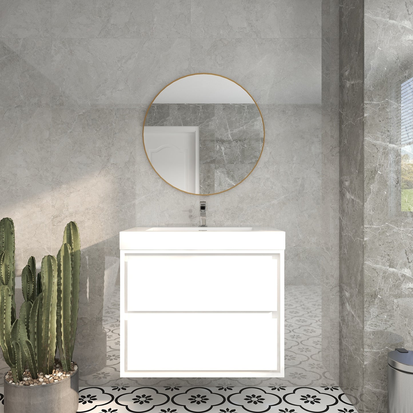 Saggia 30" Wall-Mounted Floating Bathroom Vanity with Reinforced Acrylic Sink in Gloss White | Better Vanity Modern Luxury Bathroom Vanities