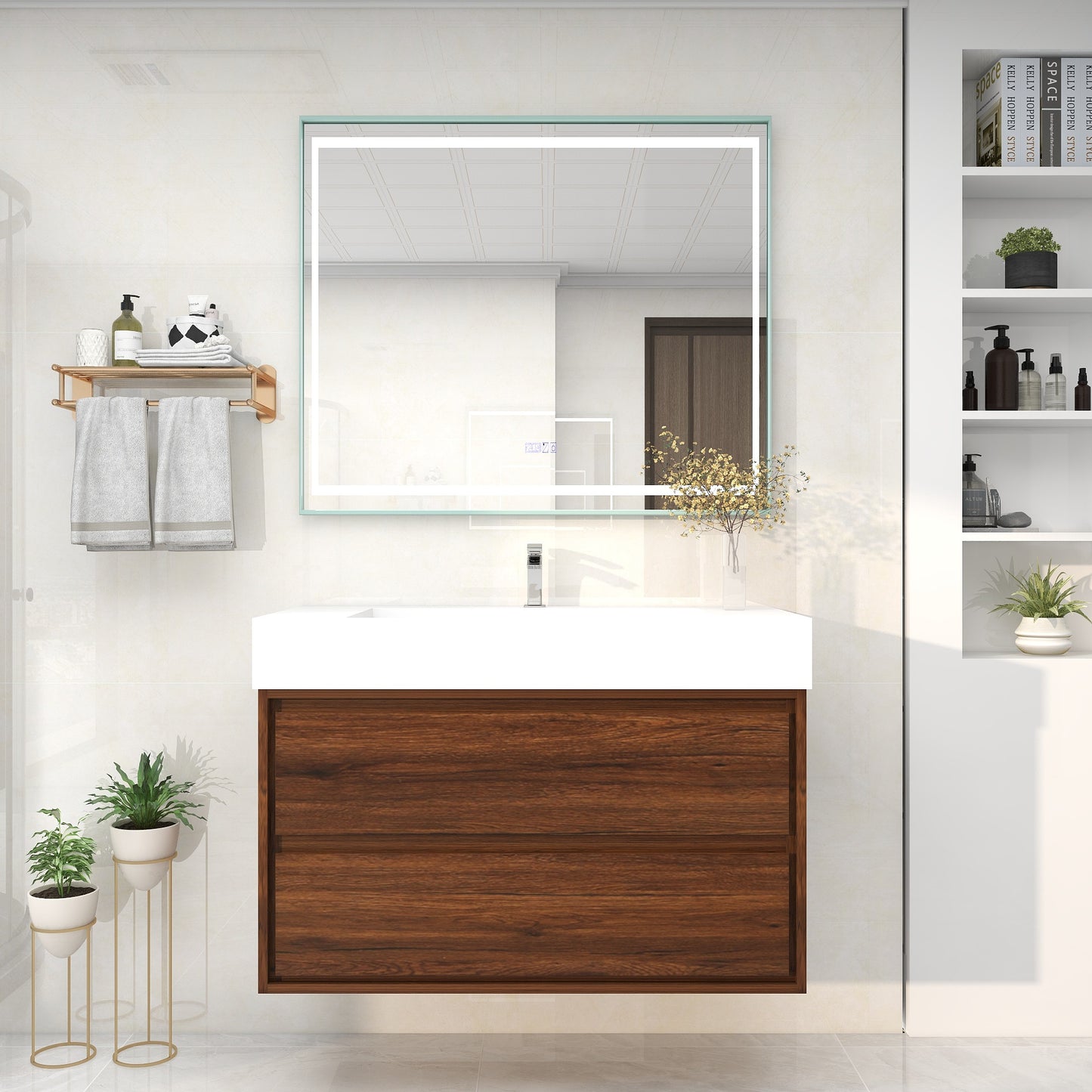 Saggia 42" Wall-Mounted Floating Bathroom Vanity with Reinforced Acrylic Sink in Rosewood | Better Vanity Modern Luxury Bathroom Vanities