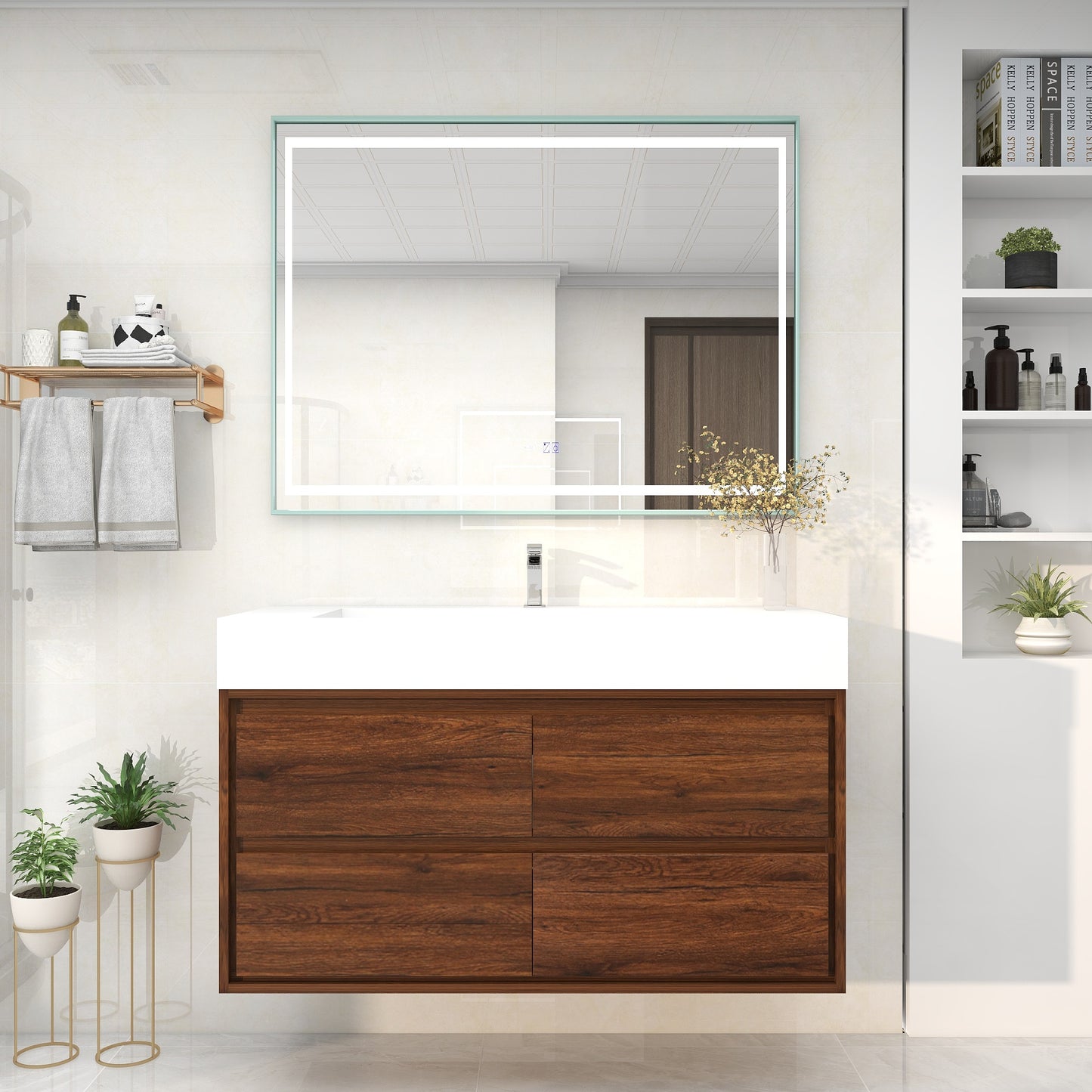 Saggia 48" Wall-Mounted Floating Bathroom Vanity with Reinforced Acrylic Sink in Rosewood | Better Vanity Modern Luxury Bathroom Vanities