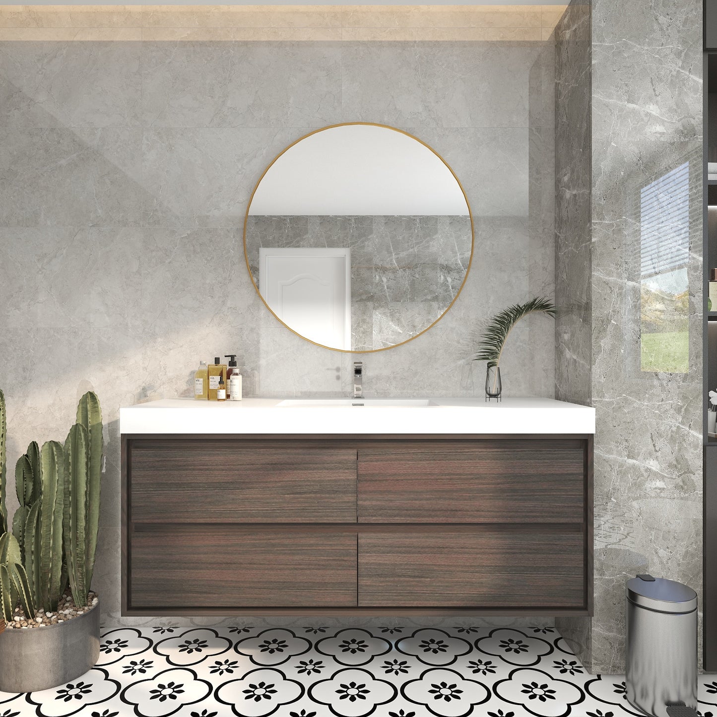 Saggia 60" Wall-Mounted Floating Bathroom Vanity with Reinforced Acrylic Sink in Dark Gray Oak | Better Vanity Modern Luxury Bathroom Vanities