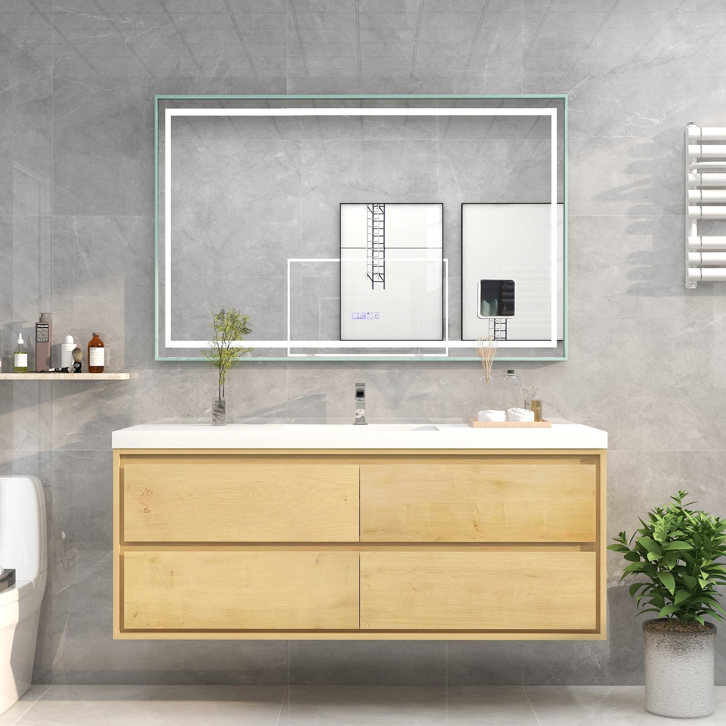 Saggia 60" Floating Vanity with Sink Set in Light Oak