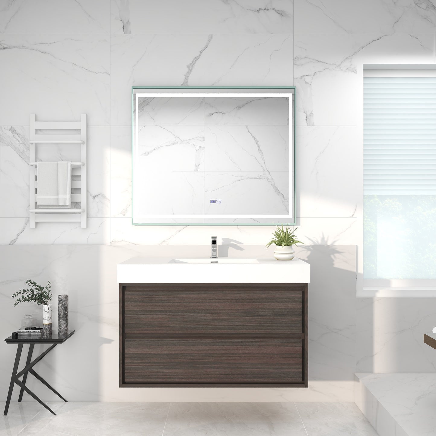 Saggia 42" Wall-Mounted Floating Bathroom Vanity with Reinforced Acrylic Sink in Dark Gray Oak | Better Vanity Modern Luxury Bathroom Vanities
