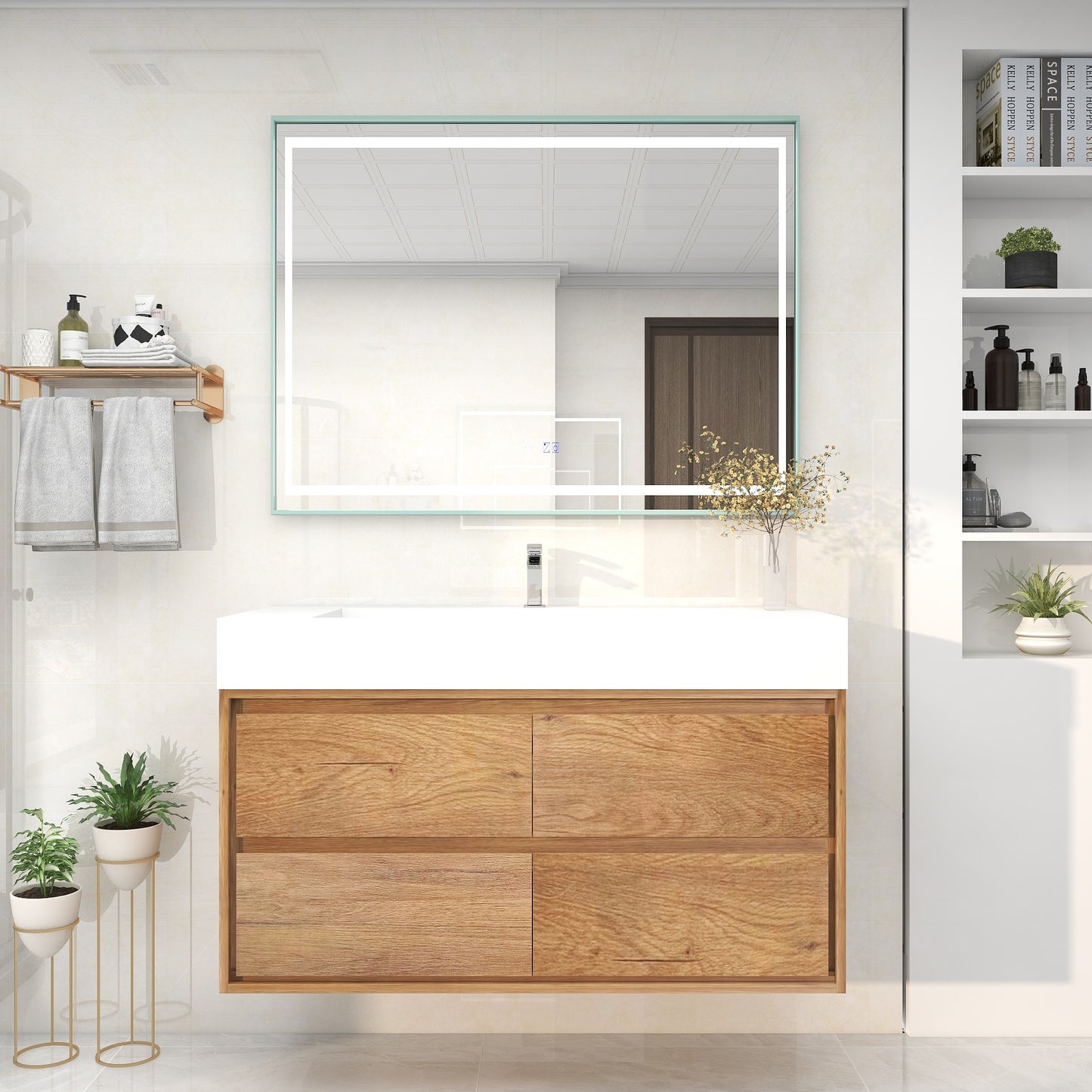 Saggia 60" Wall-Mounted Floating Bathroom Vanity with Reinforced Acrylic Sink in Teak Oak | Better Vanity Modern Luxury Bathroom Vanities