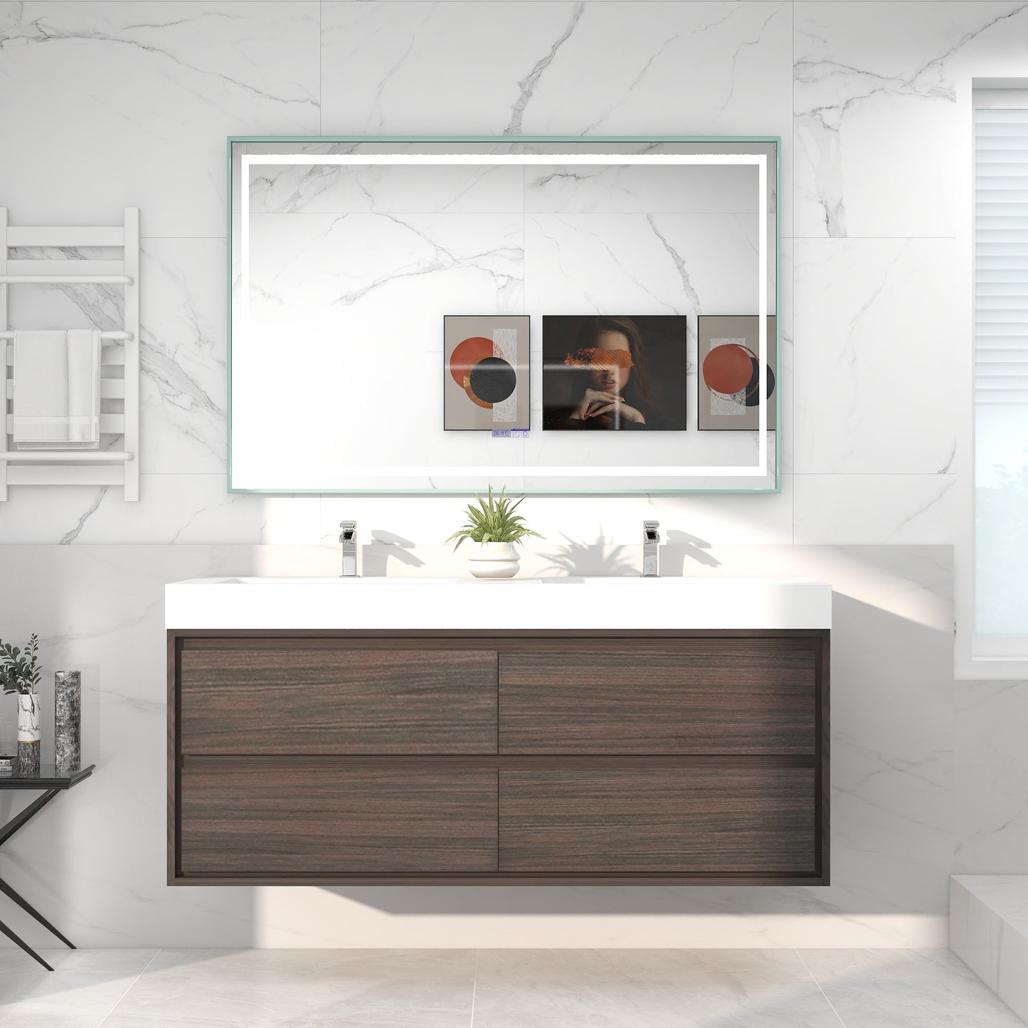 Saggia 60" Wall-Mounted Floating Bathroom Vanity with Reinforced Acrylic Double Sink in Dark Gray Oak | Better Vanity Modern Luxury Bathroom Vanities