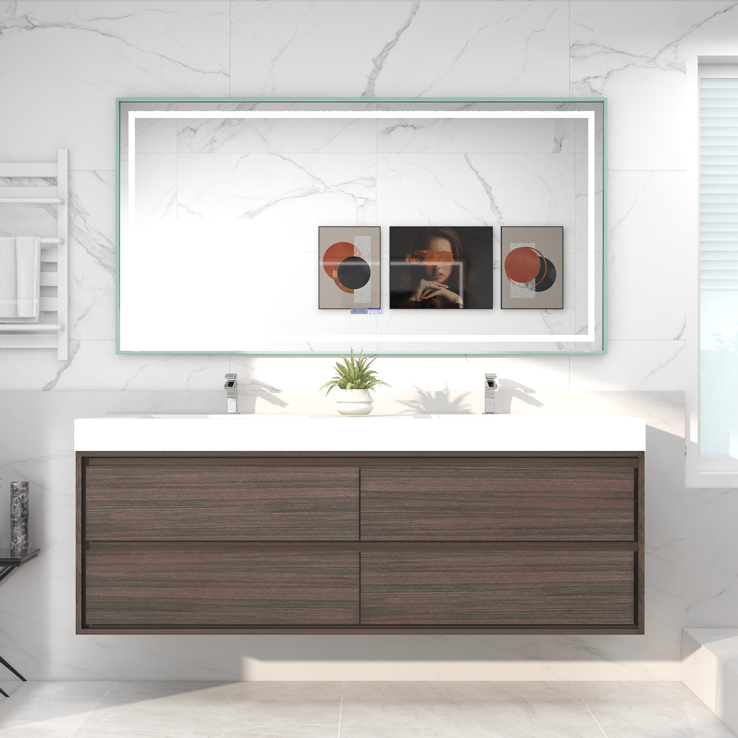 Saggia 72" Wall-Mounted Floating Bathroom Vanity with Reinforced Acrylic Double Sink in Dark Gray Oak | Better Vanity Modern Luxury Bathroom Vanities