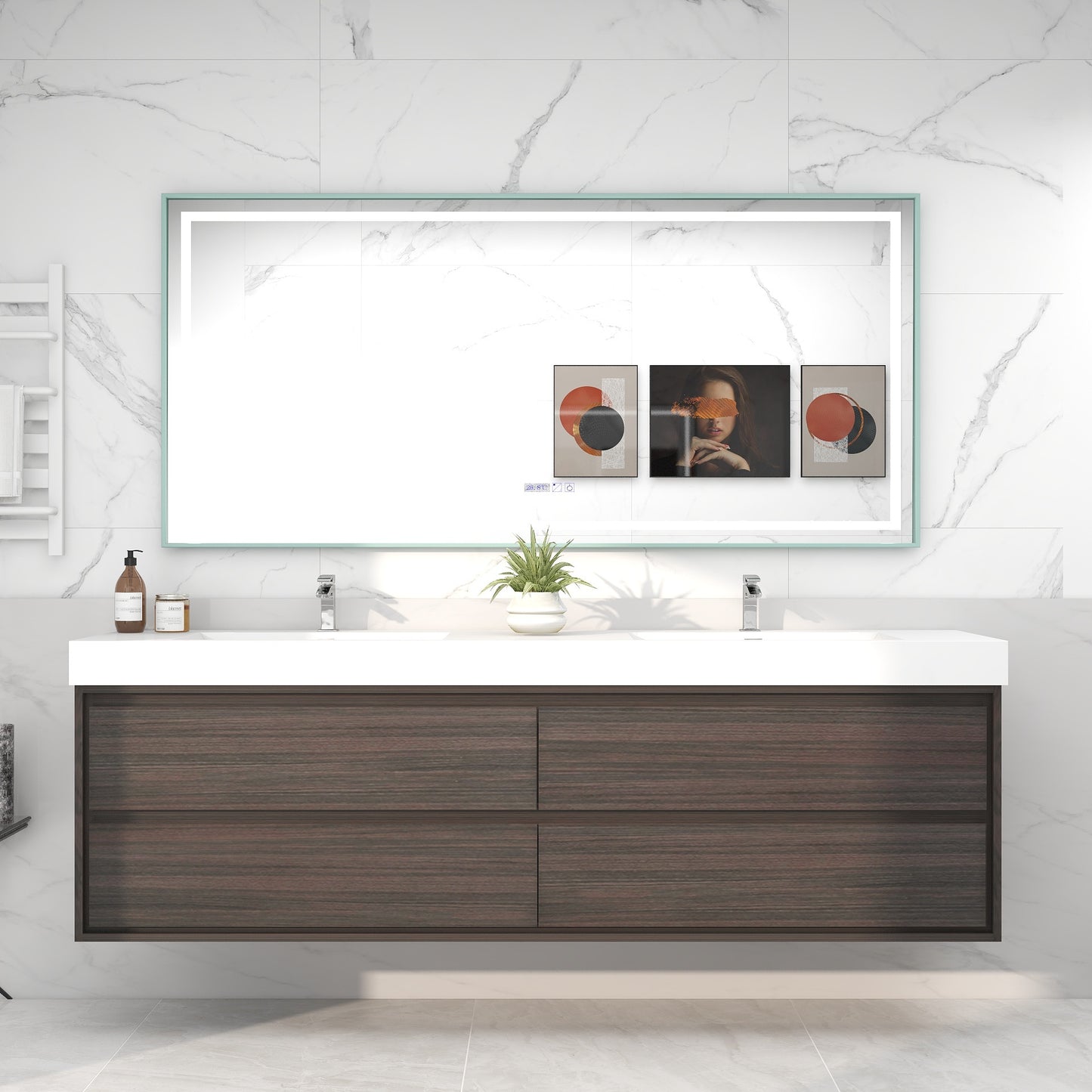 Saggia 84" Wall-Mounted Floating Bathroom Vanity with Reinforced Acrylic Double Sink in Dark Gray Oak | Better Vanity Modern Luxury Bathroom Vanities