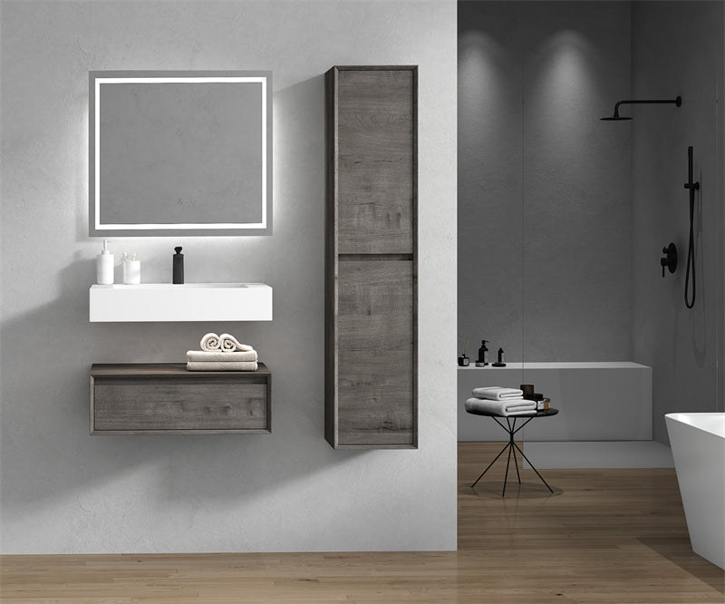 Alysa 30'' floating vanity in Smoke Oak with Reinforced Acrylic Sink