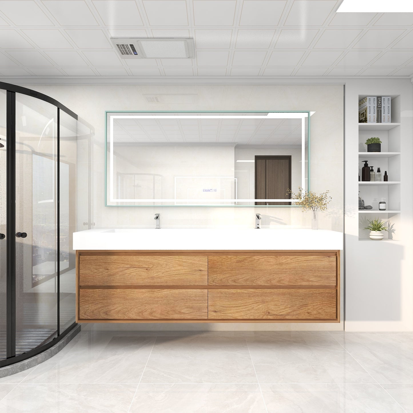 Saggia 84" Wall-Mounted Floating Bathroom Vanity with Reinforced Acrylic Double Sink in Teak Oak | Better Vanity Modern Luxury Bathroom Vanities