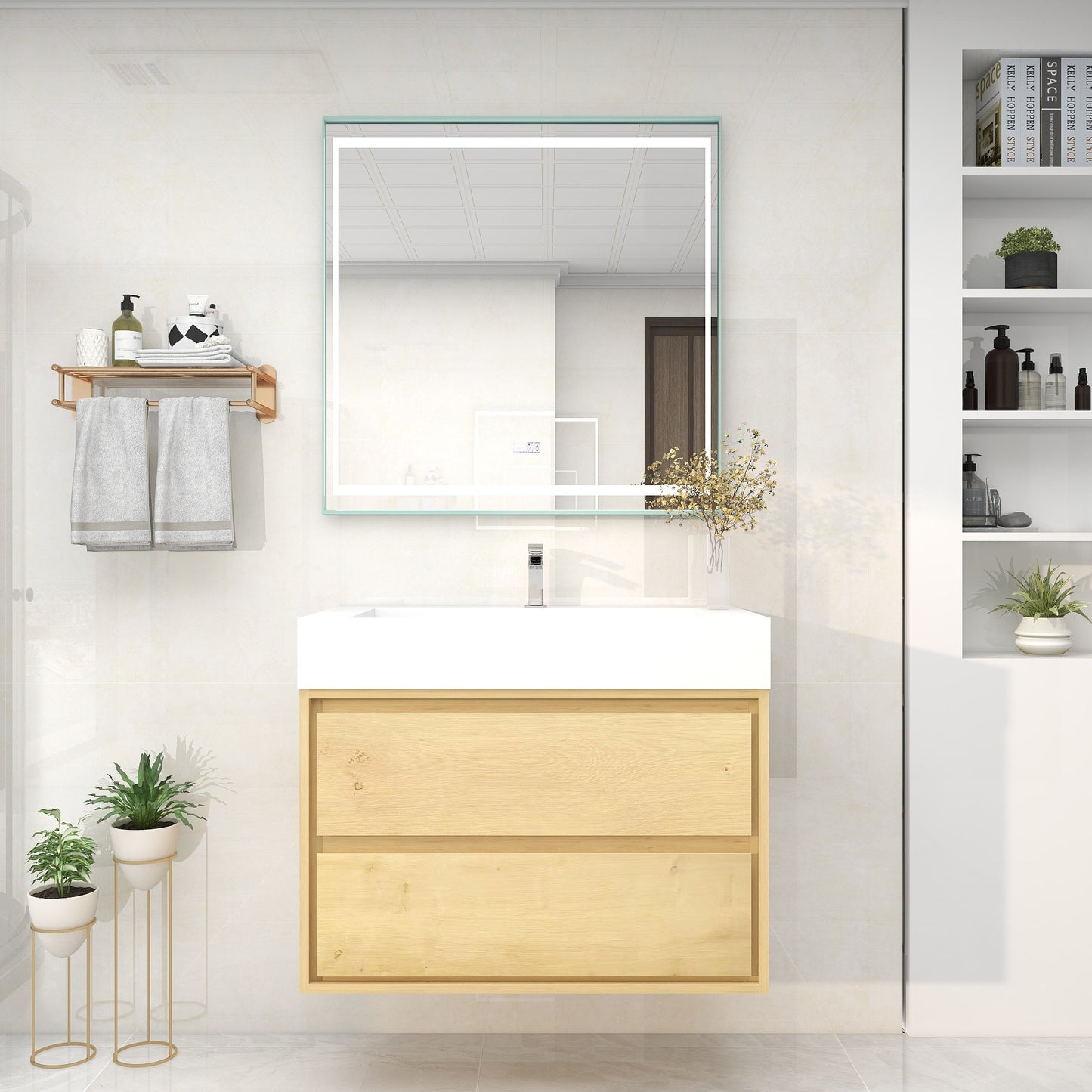 Saggia 36" Wall-Mounted Floating Bathroom Vanity with Reinforced Acrylic Sink in Light Oak | Better Vanity Modern Luxury Bathroom Vanities