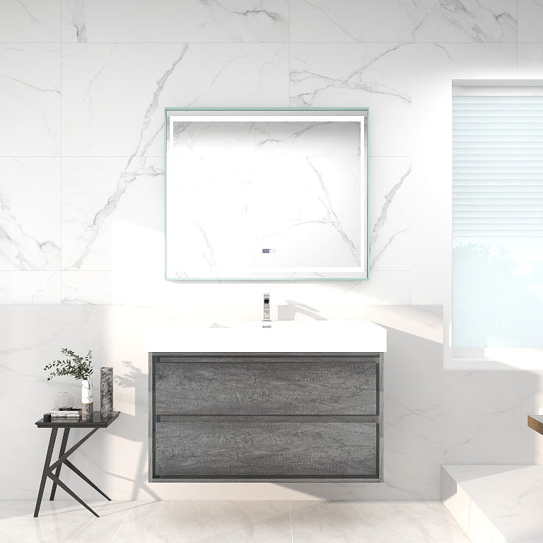 Saggia 42" Wall-Mounted Floating Bathroom Vanity with Reinforced Acrylic Sink in Smoke Oak | Better Vanity Modern Luxury Bathroom Vanities