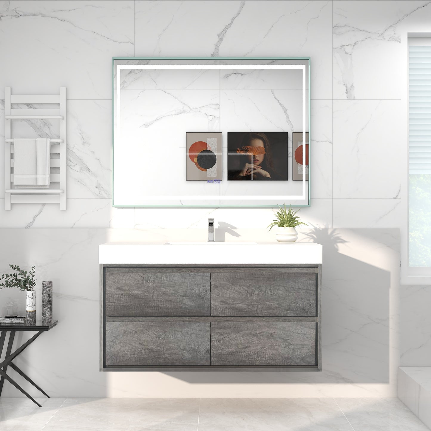 Saggia 48" Wall-Mounted Floating Bathroom Vanity with Reinforced Acrylic Sink in Smoke Oak | Better Vanity Modern Luxury Bathroom Vanities