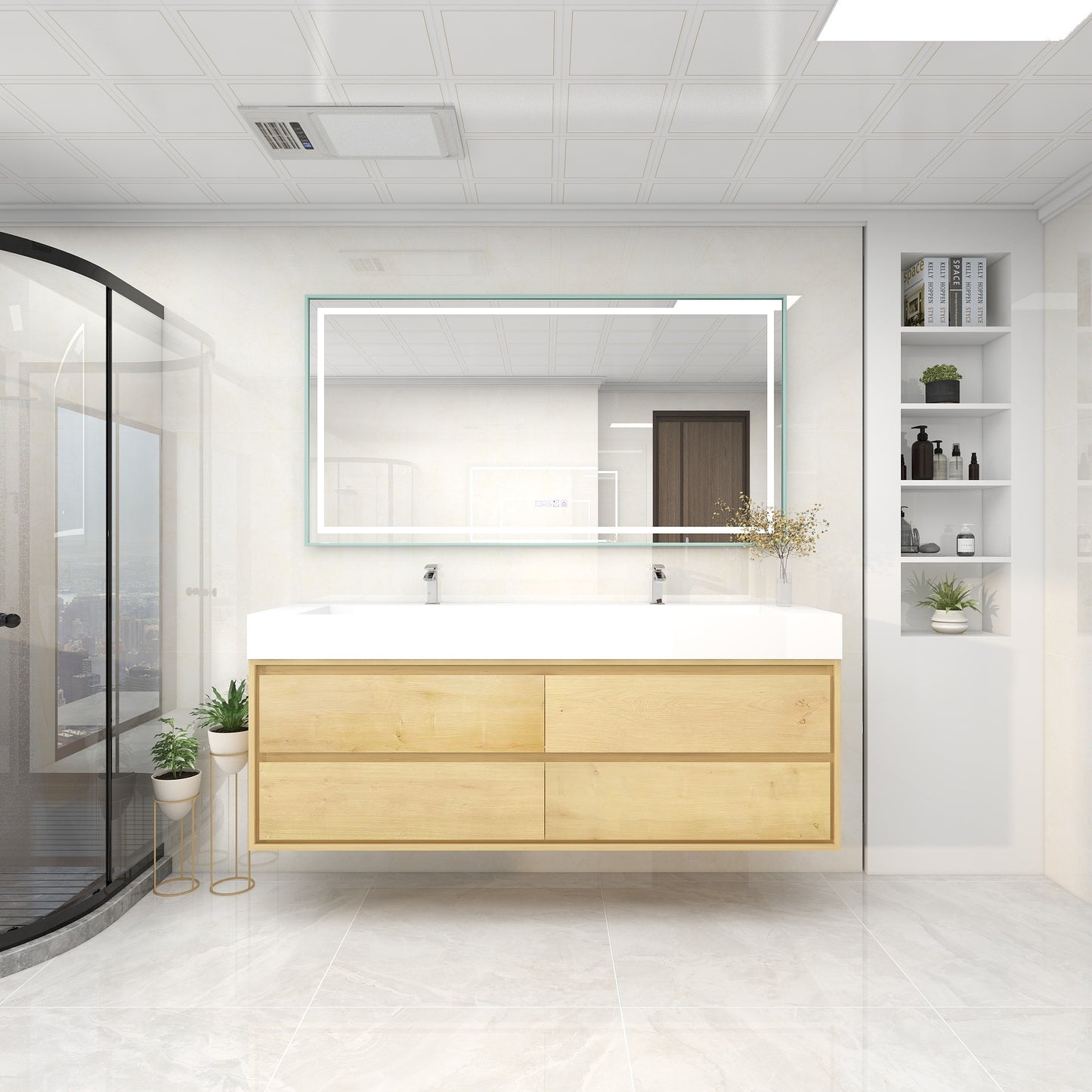 Saggia 72" Wall-Mounted Floating Bathroom Vanity with Reinforced Acrylic Double Sink in Light Oak | Better Vanity Modern Luxury Bathroom Vanities