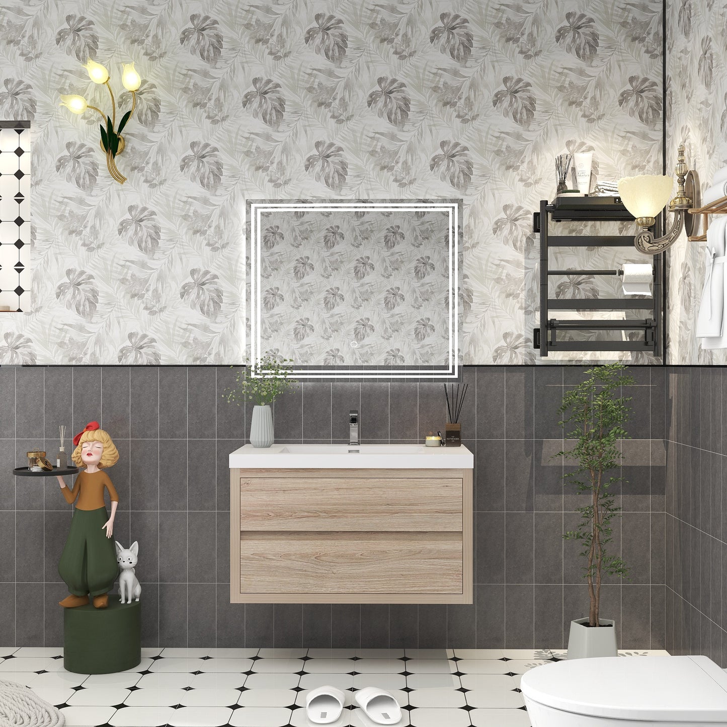 Louis 36" Solid Wood Floating Bathroom Vanity in White Oak | Better Vanity Solid Wood Floating Vanities