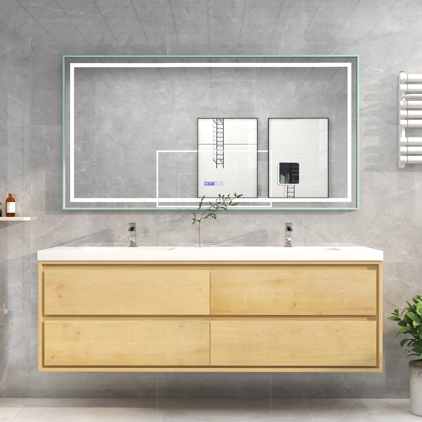 Saggia 72" Floating Vanity with Double Sink Set in Light Oak