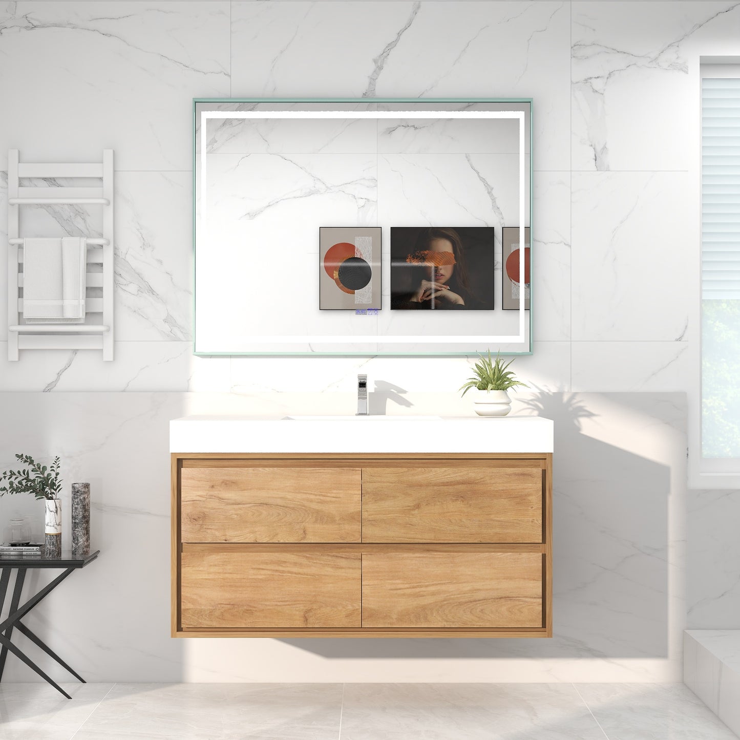 Saggia 48" Wall-Mounted Floating Bathroom Vanity with Reinforced Acrylic Sink in White Oak | Better Vanity Modern Luxury Bathroom Vanities