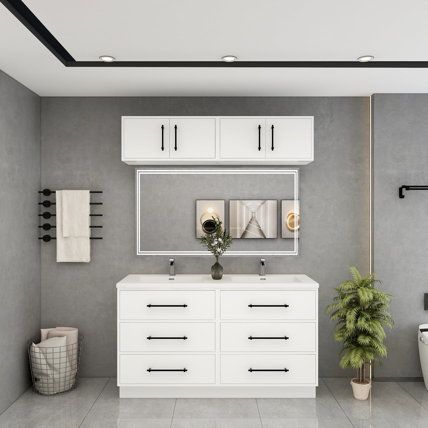 Victoria 60" Solid Wood Freestanding Bathroom Vanity in Gloss White, Double Vanity | Better Vanity Solid Wood Floating Vanities