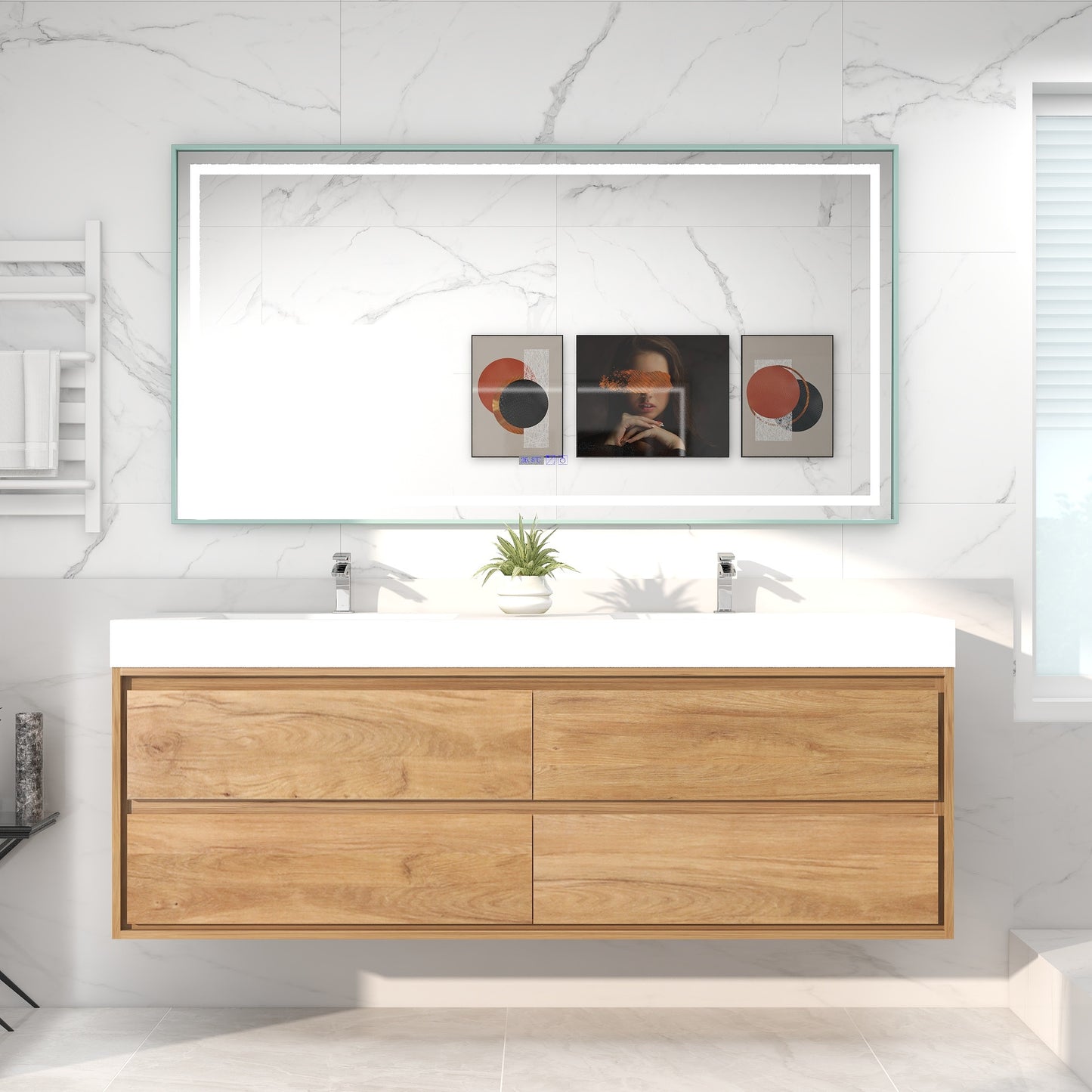 Saggia 72" Wall-Mounted Floating Bathroom Vanity with Reinforced Acrylic Double Sink in White Oak | Better Vanity Modern Luxury Bathroom Vanities