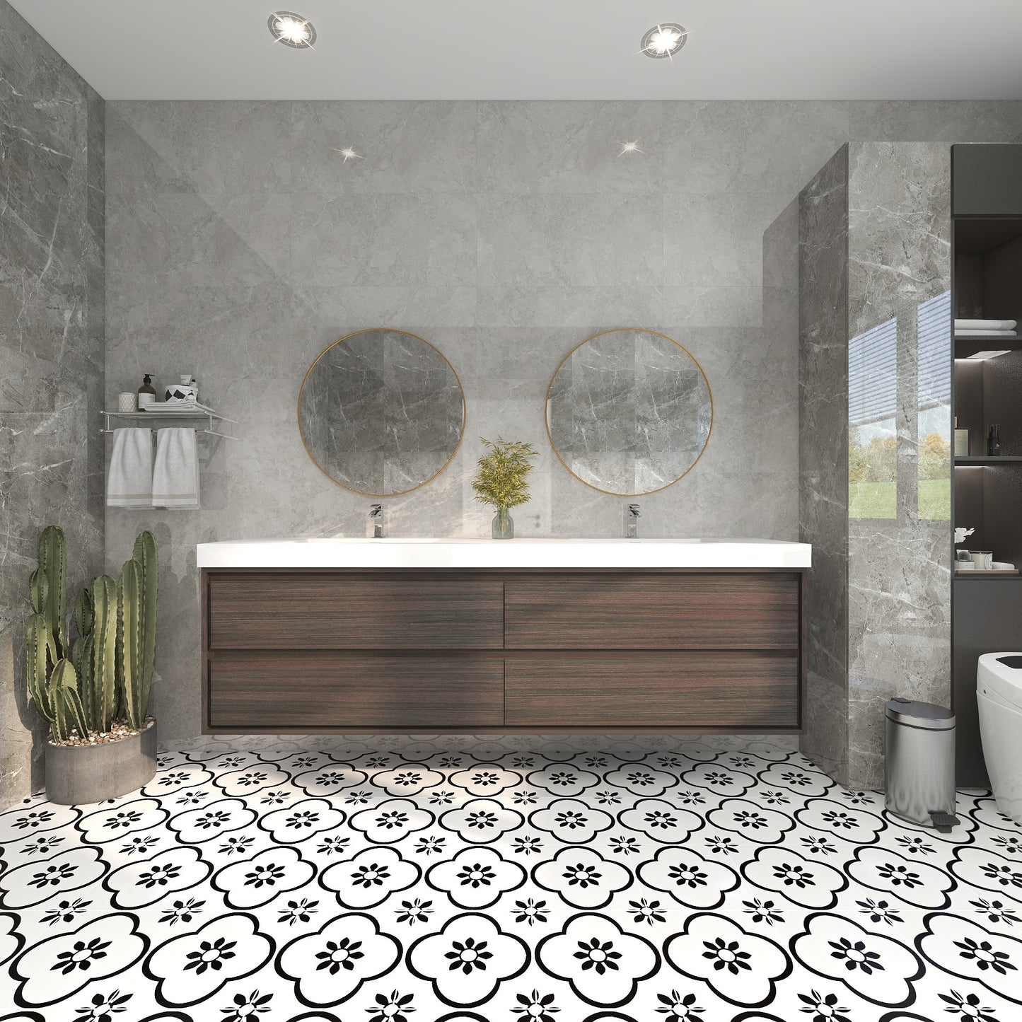 Saggia 84" Wall-Mounted Floating Bathroom Vanity with Reinforced Acrylic Double Sink in Dark Gray Oak | Better Vanity Modern Luxury Bathroom Vanities