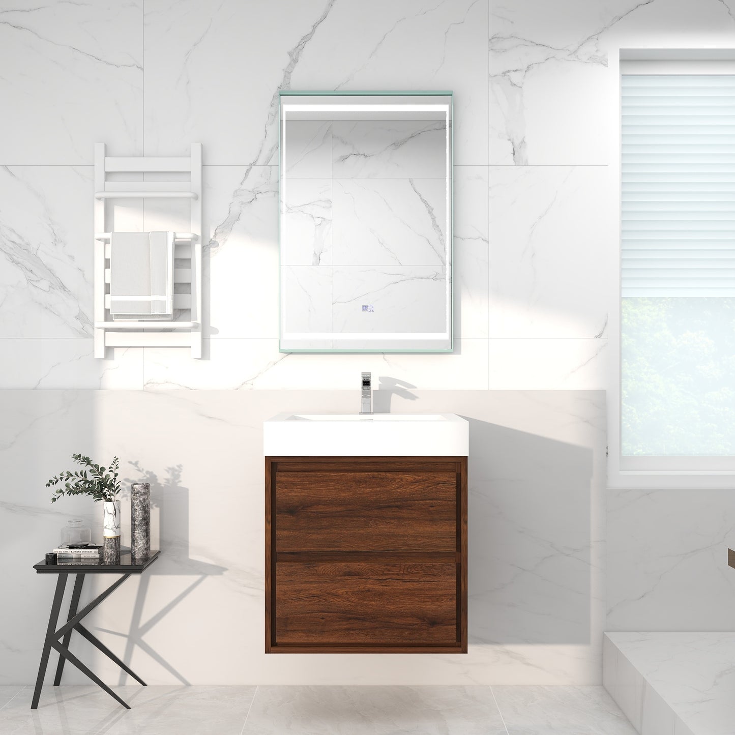 Saggia 24" Wall-Mounted Floating Bathroom Vanity with Reinforced Acrylic Sink in Rosewood | Better Vanity Modern Luxury Bathroom Vanities