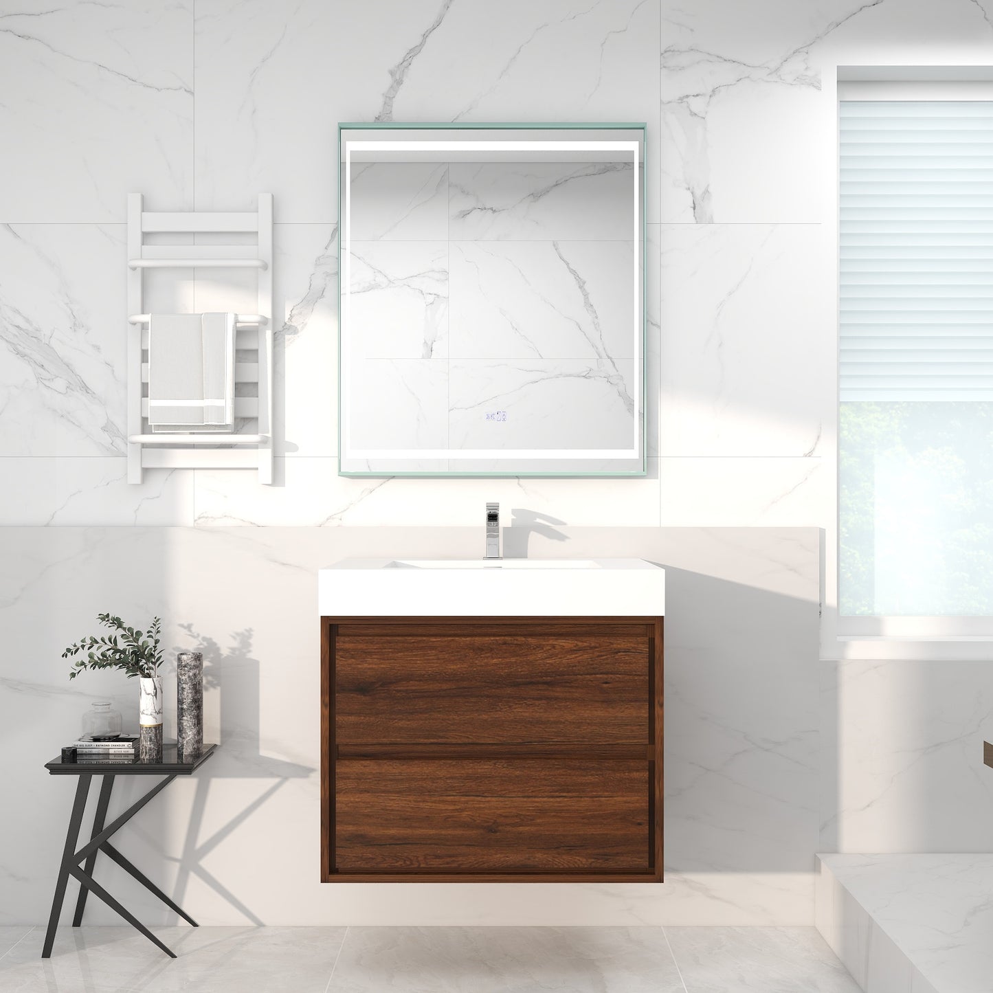 Saggia 30" Wall-Mounted Floating Bathroom Vanity with Reinforced Acrylic Sink in Rosewood | Better Vanity Modern Luxury Bathroom Vanities