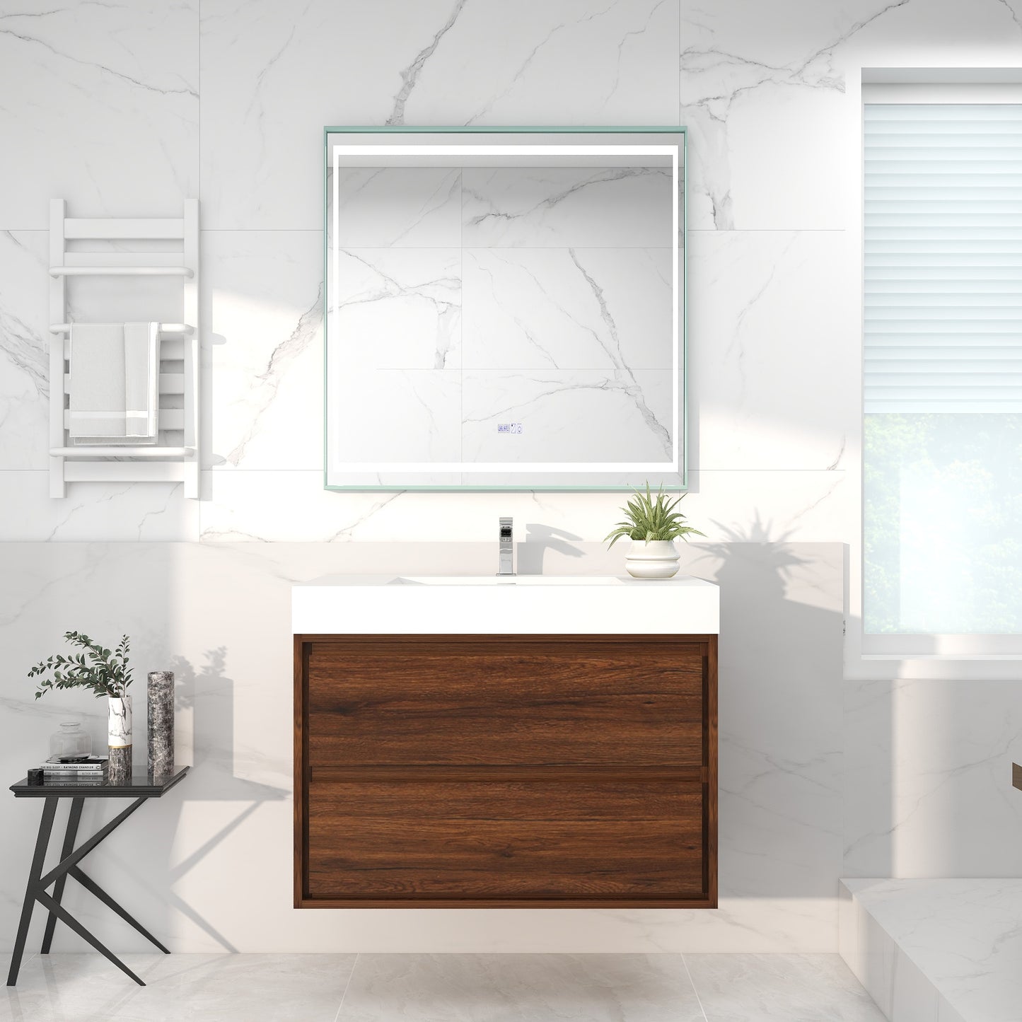 Saggia 36" Wall-Mounted Floating Bathroom Vanity with Reinforced Acrylic Sink in Rosewood | Better Vanity Modern Luxury Bathroom Vanities