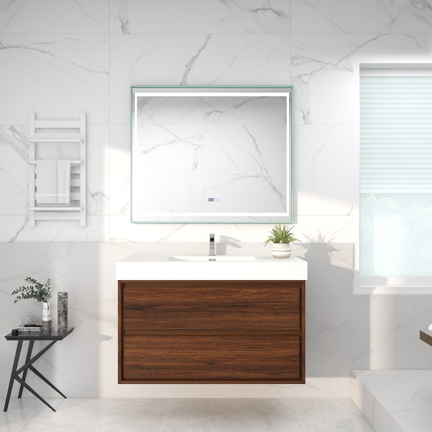 Saggia 42" Wall-Mounted Floating Bathroom Vanity with Reinforced Acrylic Sink in Rosewood | Better Vanity Modern Luxury Bathroom Vanities
