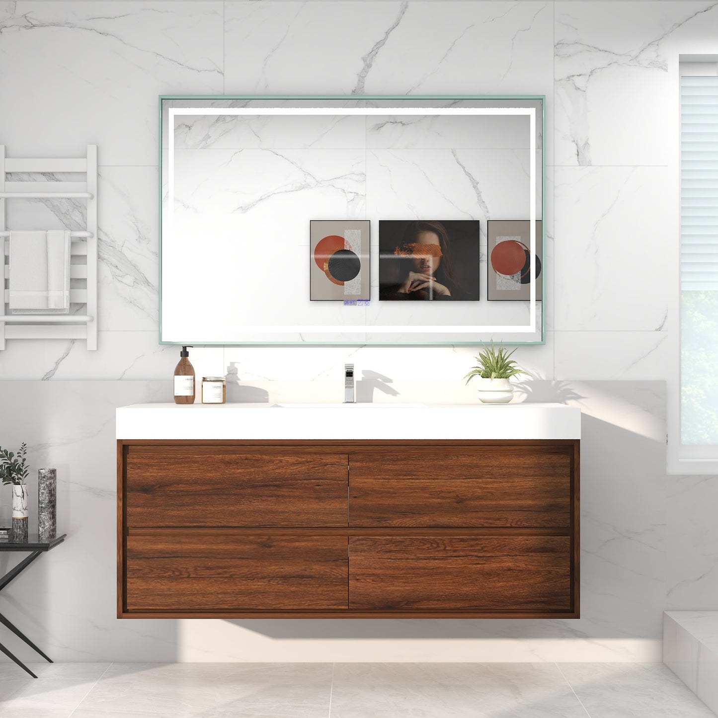 Saggia 60" Wall-Mounted Floating Bathroom Vanity with Reinforced Acrylic Sink in Rosewood | Better Vanity Modern Luxury Bathroom Vanities