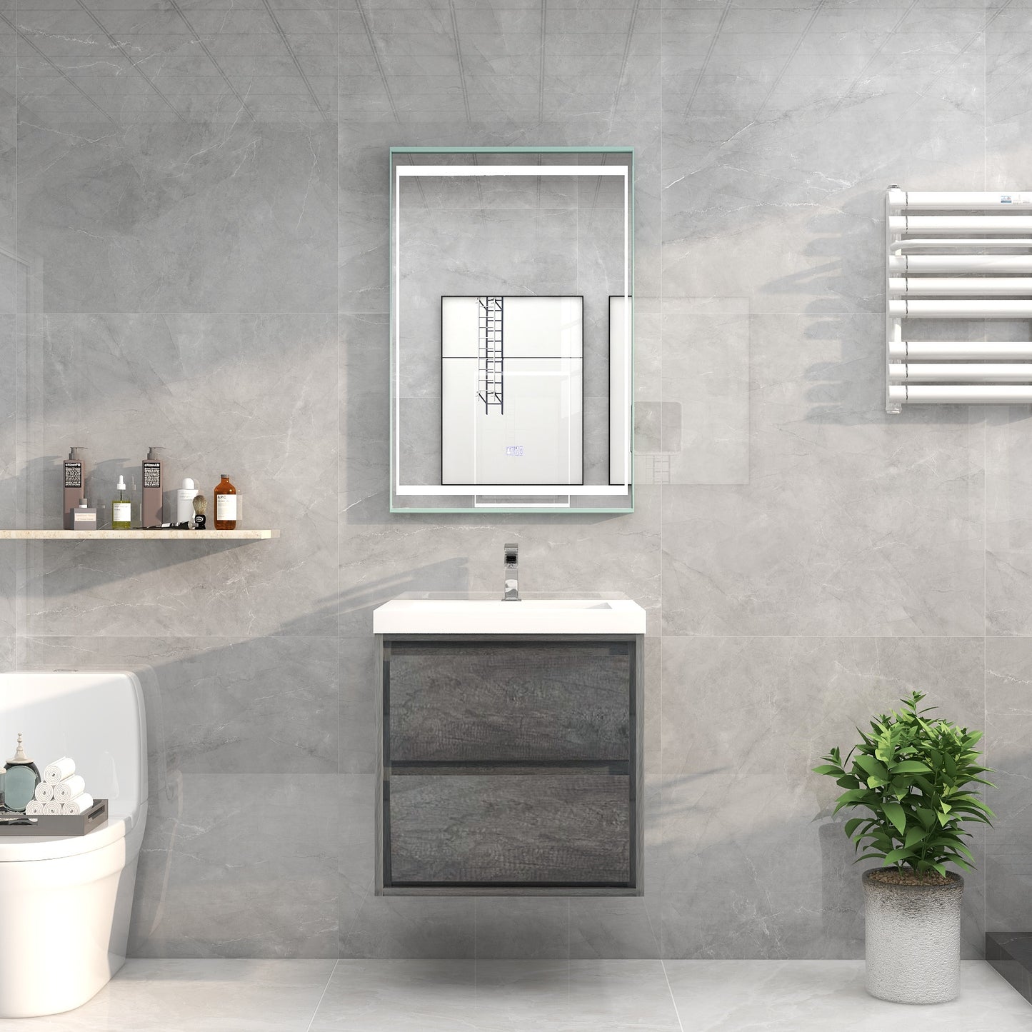Saggia 24" Floating Vanity with Sink Set in Smoke Oak