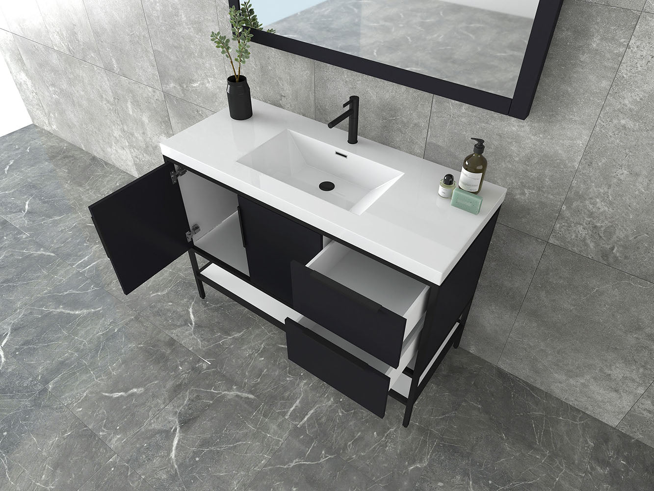 Matthew 48" Glossy Gray Freestanding Vanity with Reinforced Acrylic Sink