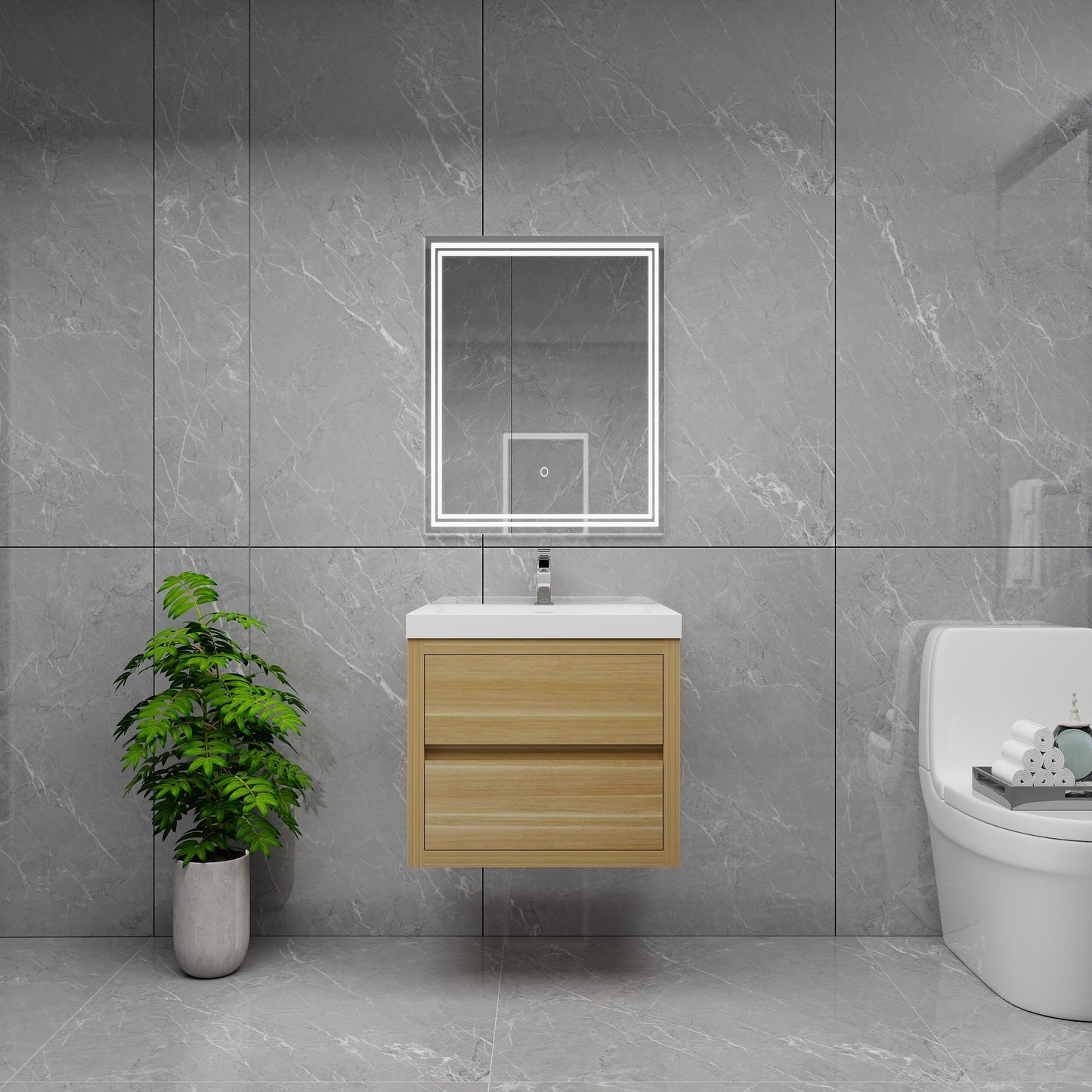 Louis 24" Solid Wood Floating Bathroom Vanity in Light Oak | Better Vanity Solid Wood Floating Vanities