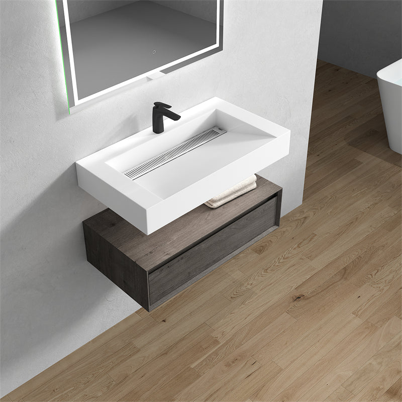 Alysa 36'' floating vanity in Smoke Oak with Reinforced Acrylic Sink