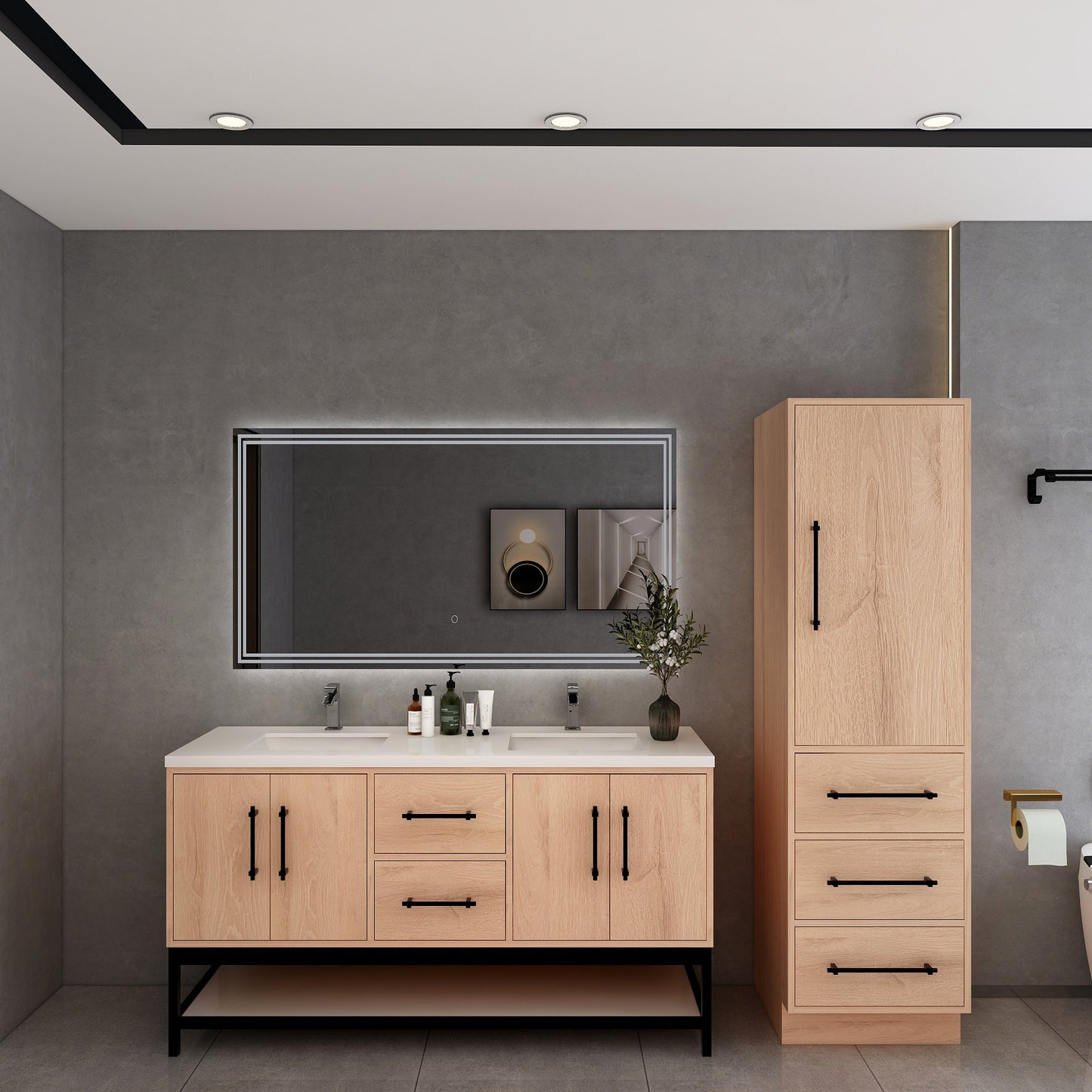 Victoria 60" Solid Wood Floating Open Shelf Bathroom Vanity in Red Oak, Double Sink Vanity | Better Vanity Solid Wood Floating Vanities
