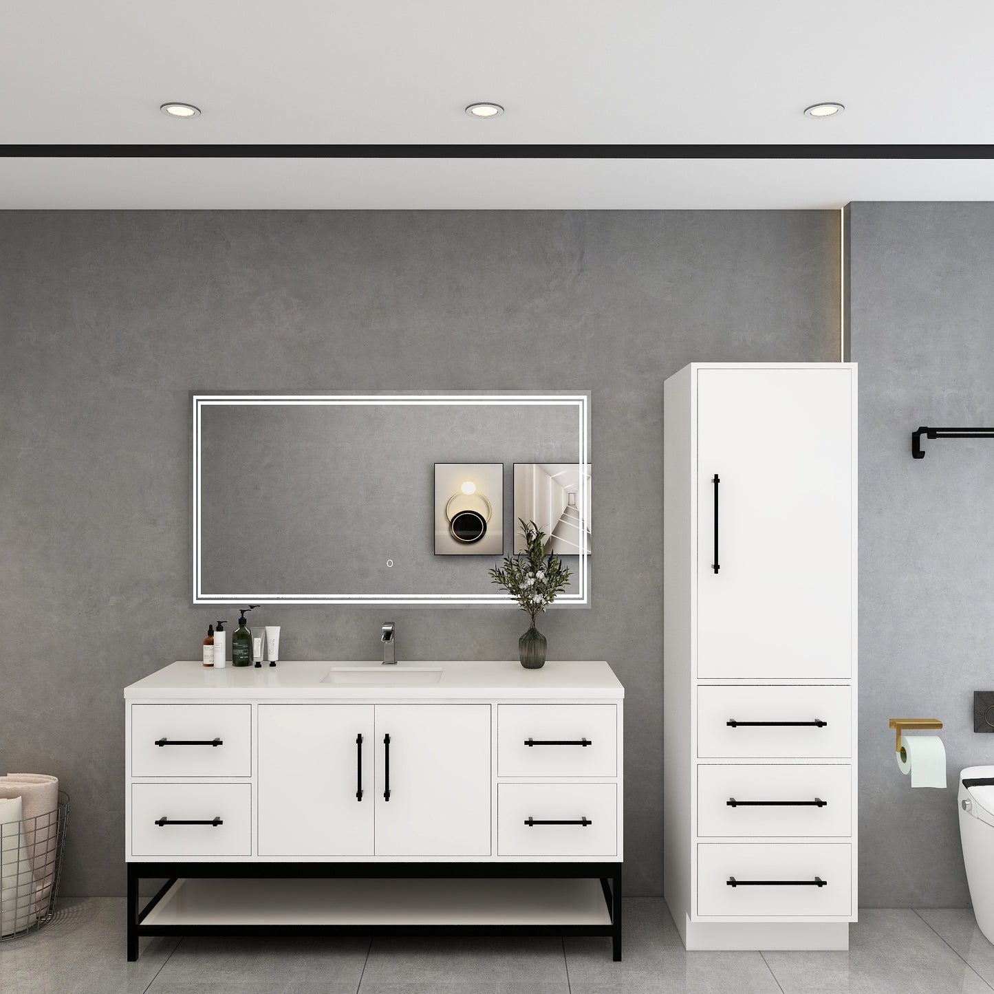 Victoria 60" Solid Wood Floating Open Shelf Bathroom Vanity in Gloss White, Single Sink Vanity | Better Vanity Solid Wood Floating Vanities
