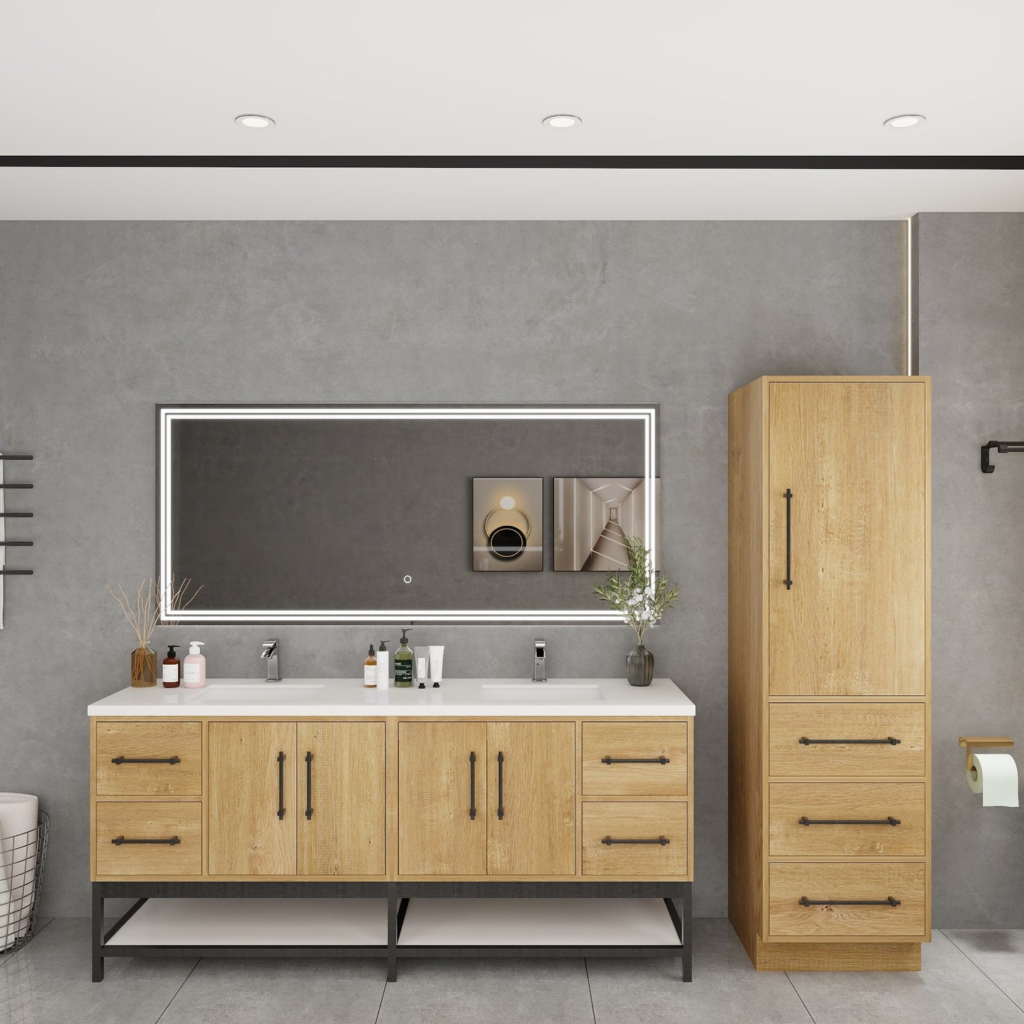 Victoria 72" Solid Wood Floating Open Shelf Bathroom Vanity in Oak, Double Sink Vanity | Better Vanity Solid Wood Floating Vanities