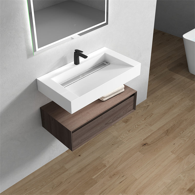 Alysa 36'' floating vanity in Red Oak with Reinforced Acrylic Sink