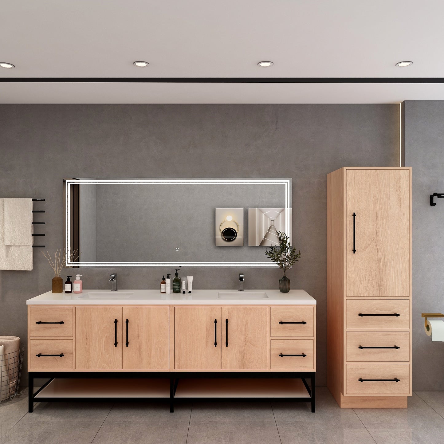 Victoria 84" Solid Wood Floating Open Shelf Bathroom Vanity in Red Oak, Double Sink Vanity | Better Vanity Solid Wood Floating Vanities