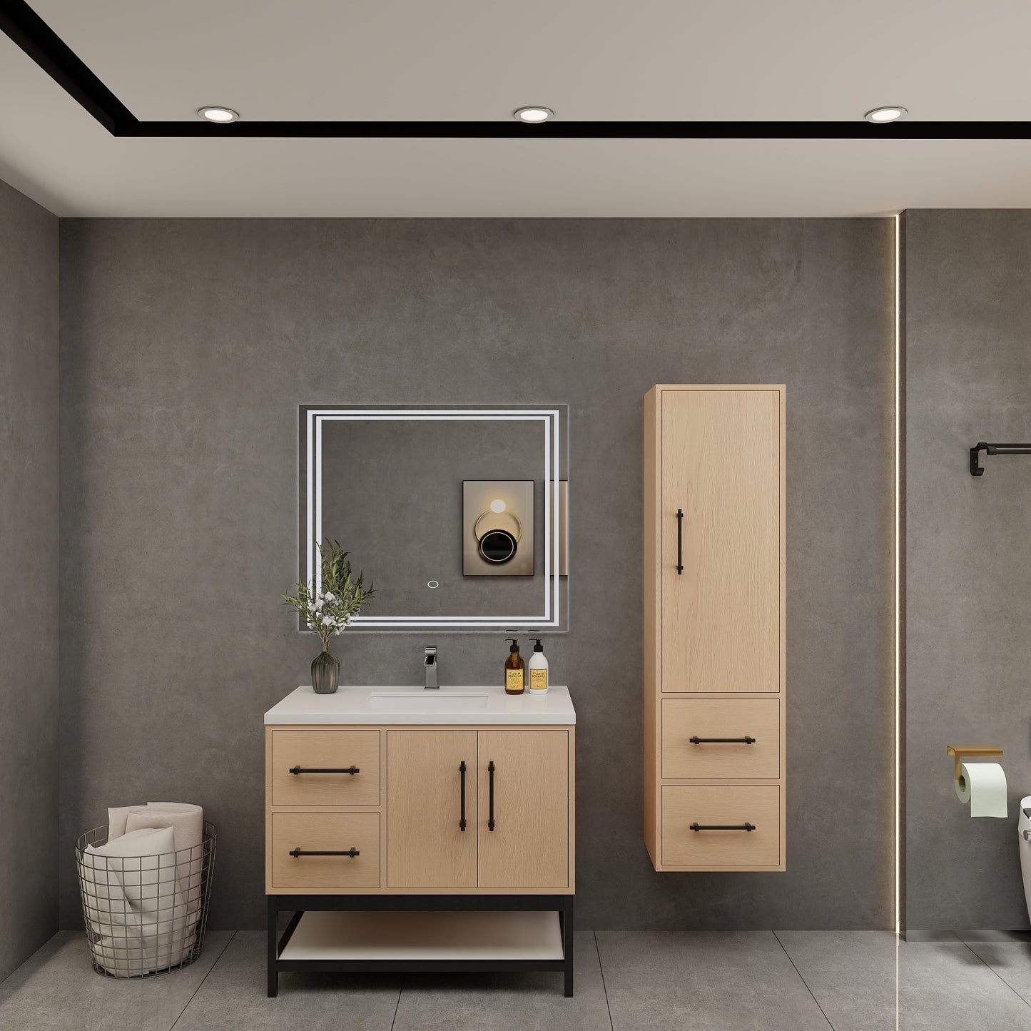 Victoria 36" Solid Wood Floating Open Shelf Bathroom Vanity in Yellow Oak | Better Vanity Solid Wood Floating Vanities