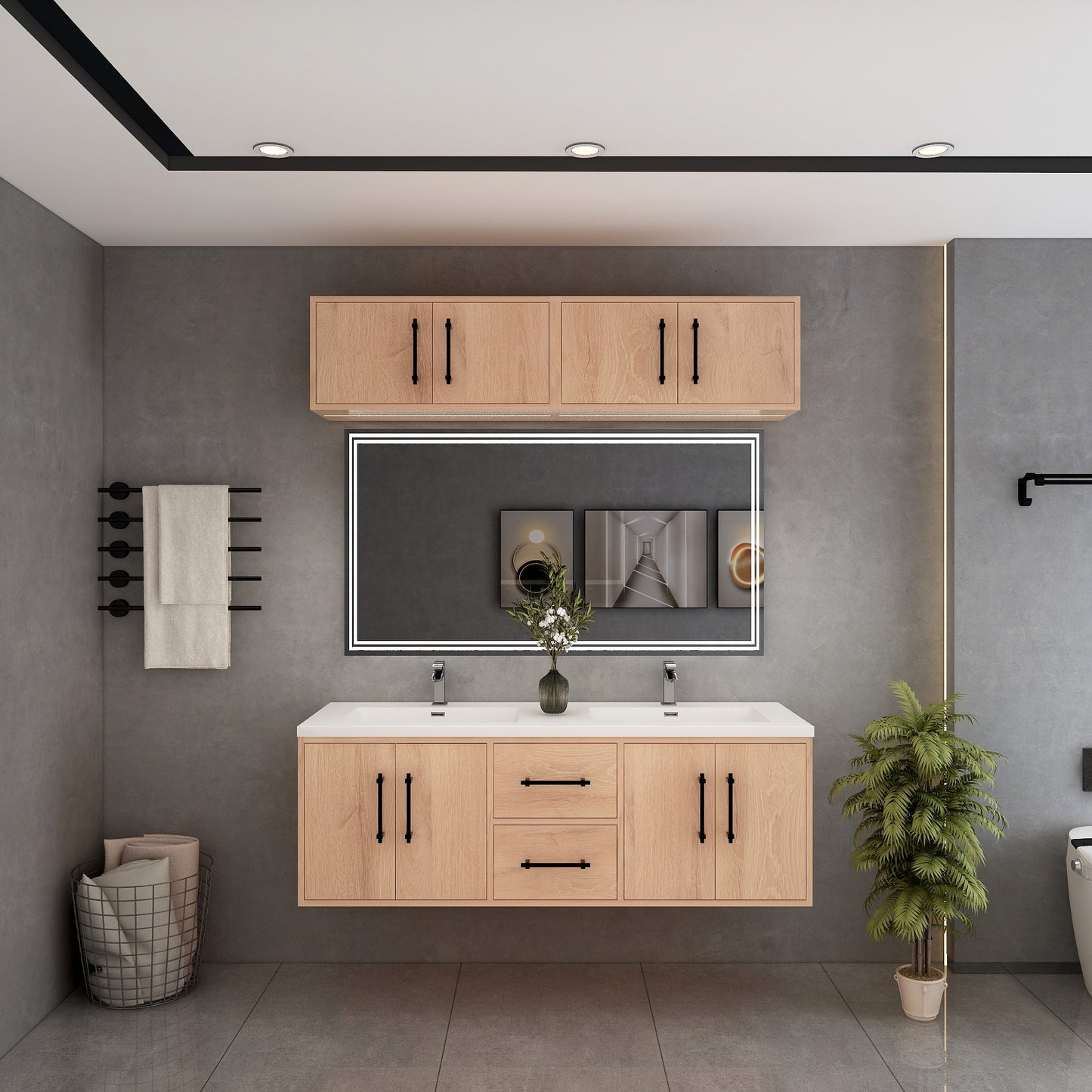 Victoria 60" Solid Wood Floating Bathroom Vanity in Red Oak, Double Sink Vanity | Better Vanity Solid Wood Floating Vanities