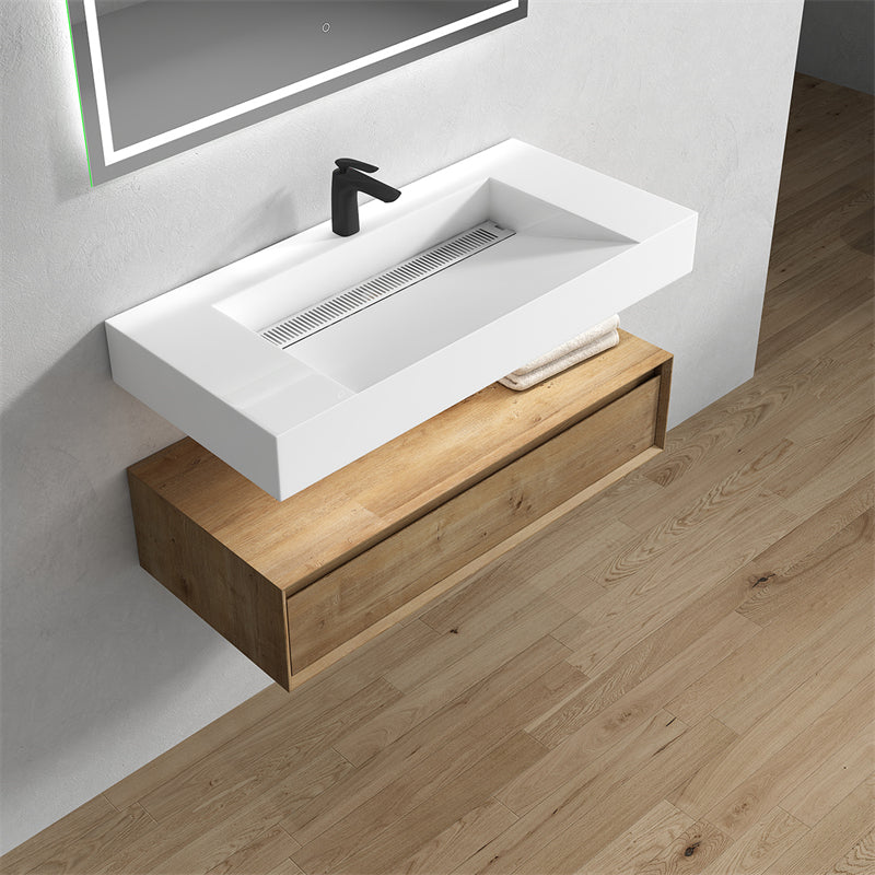 Alysa 42'' floating vanity in White Oak with Reinforced Acrylic Sink