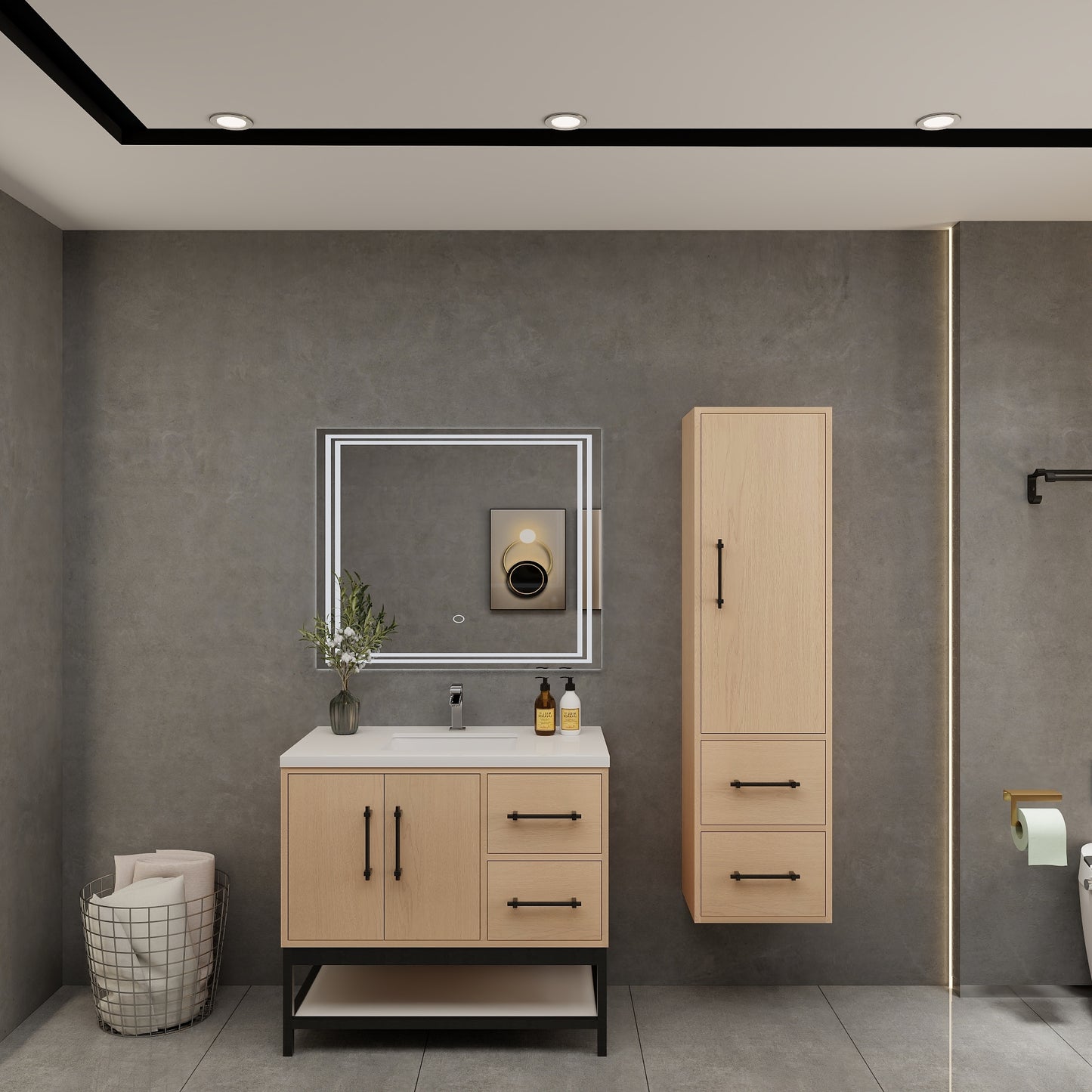 Victoria 36" Solid Wood Floating Open Shelf Bathroom Vanity in Yellow Oak | Better Vanity Solid Wood Floating Vanities