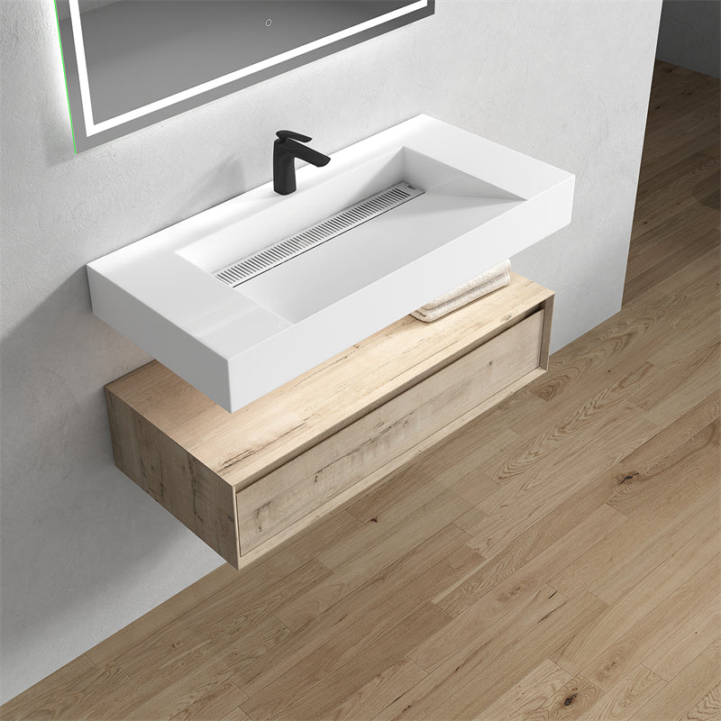 Alysa 42'' floating vanity In light Oak with Reinforced Acrylic Sink