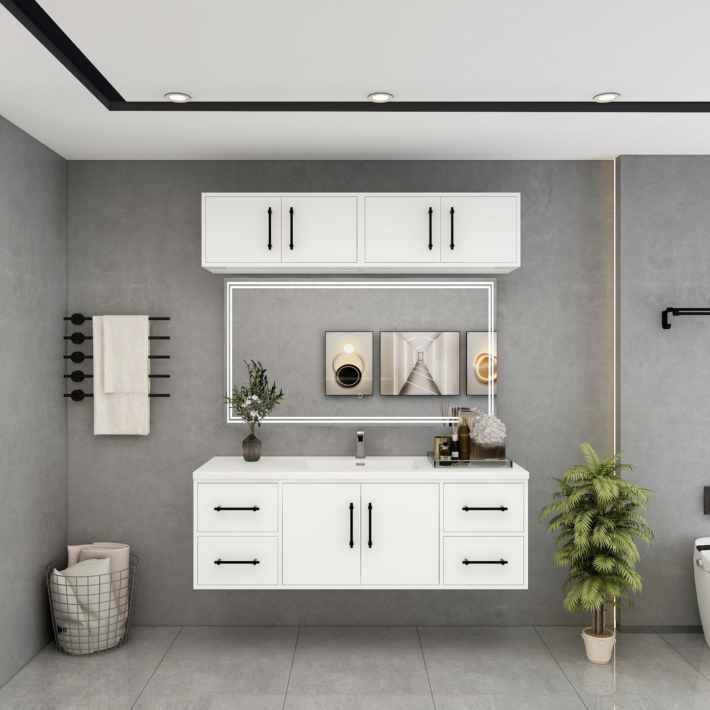 Victoria 60" Solid Wood Floating Bathroom Vanity in Gloss White, Single Sink Vanity | Better Vanity Solid Wood Floating Vanities