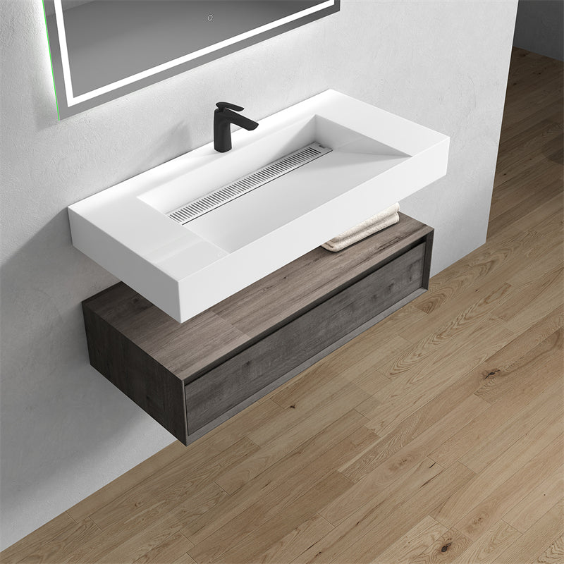 Alysa 42'' floating vanity in Smoke Oak with Reinforced Acrylic Sink