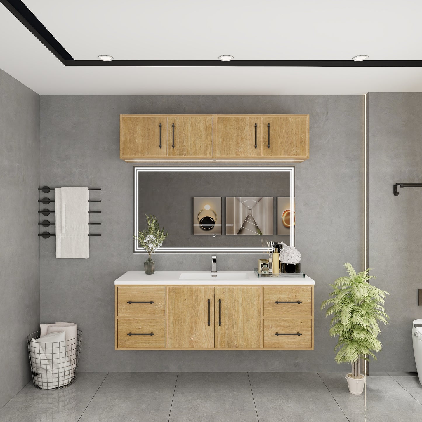 Victoria 60" Solid Wood Floating Bathroom Vanity in Oak, Single Sink Vanity | Better Vanity Solid Wood Floating Vanities