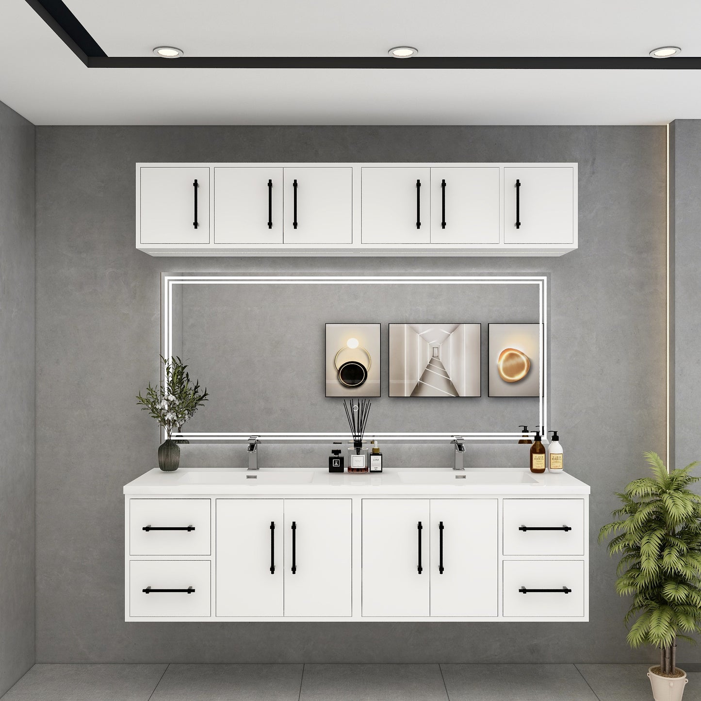 Victoria 72" Solid Wood Floating Bathroom Vanity in Gloss White, Double Sink Vanity | Better Vanity Solid Wood Floating Vanities