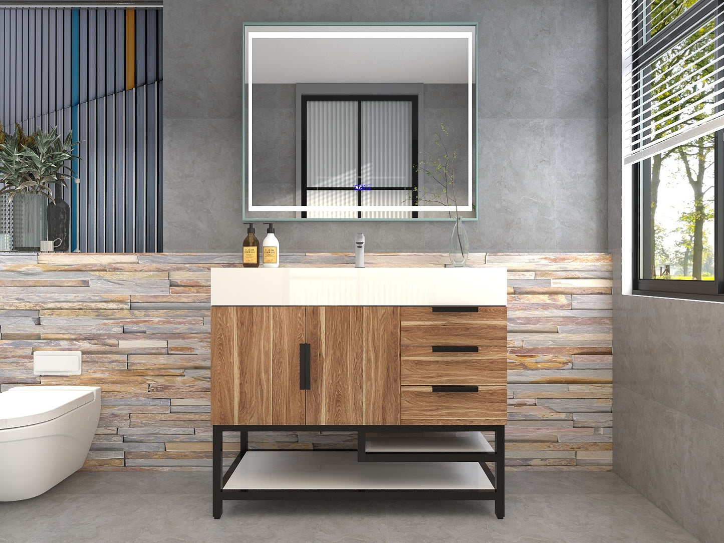 Bethany 42" Freestanding Bathroom Vanity with Reinforced Acrylic Sink in White Oak with Black Handles | Better Vanity Bath Vanities